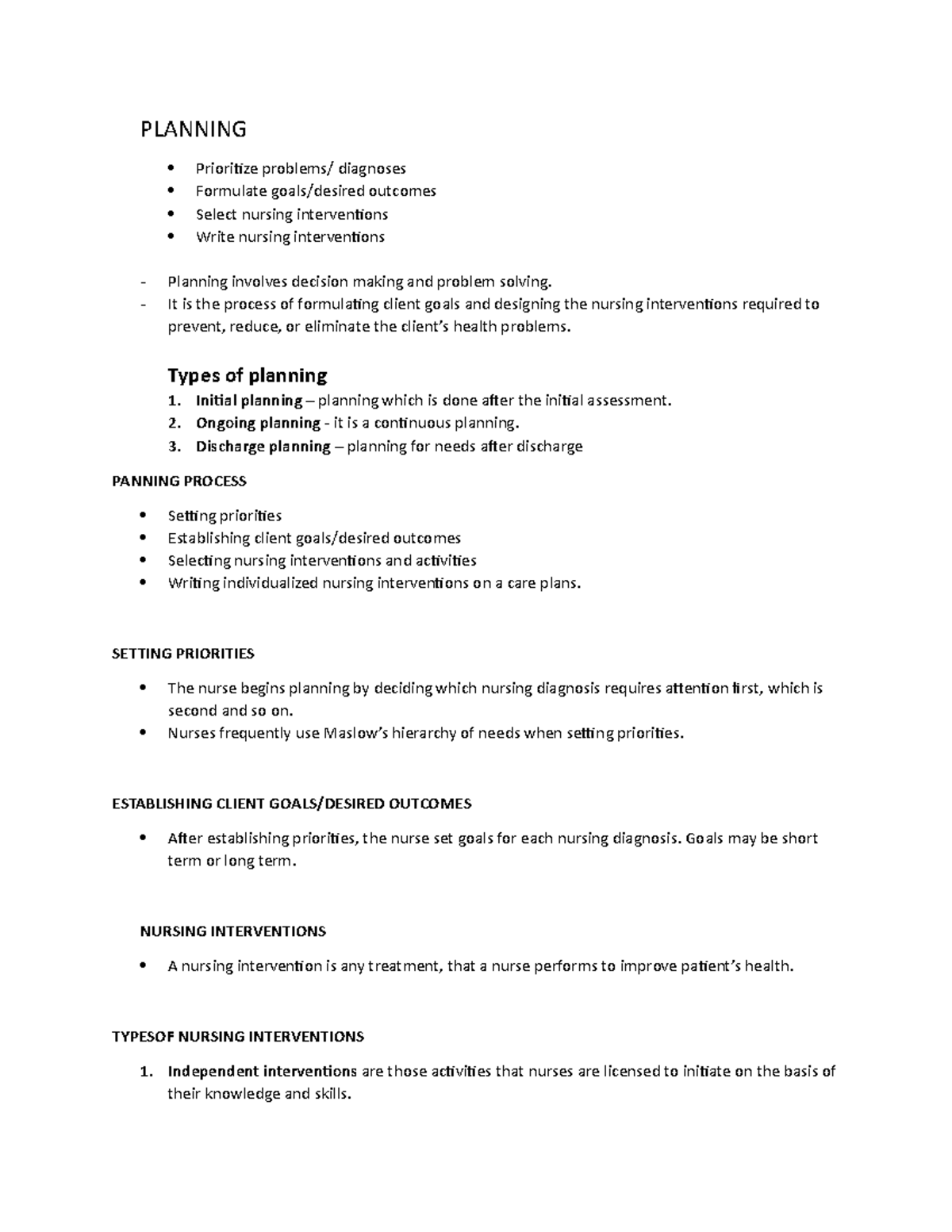 Nursing Process - PLANNING Prioritize problems/ diagnoses Formulate ...