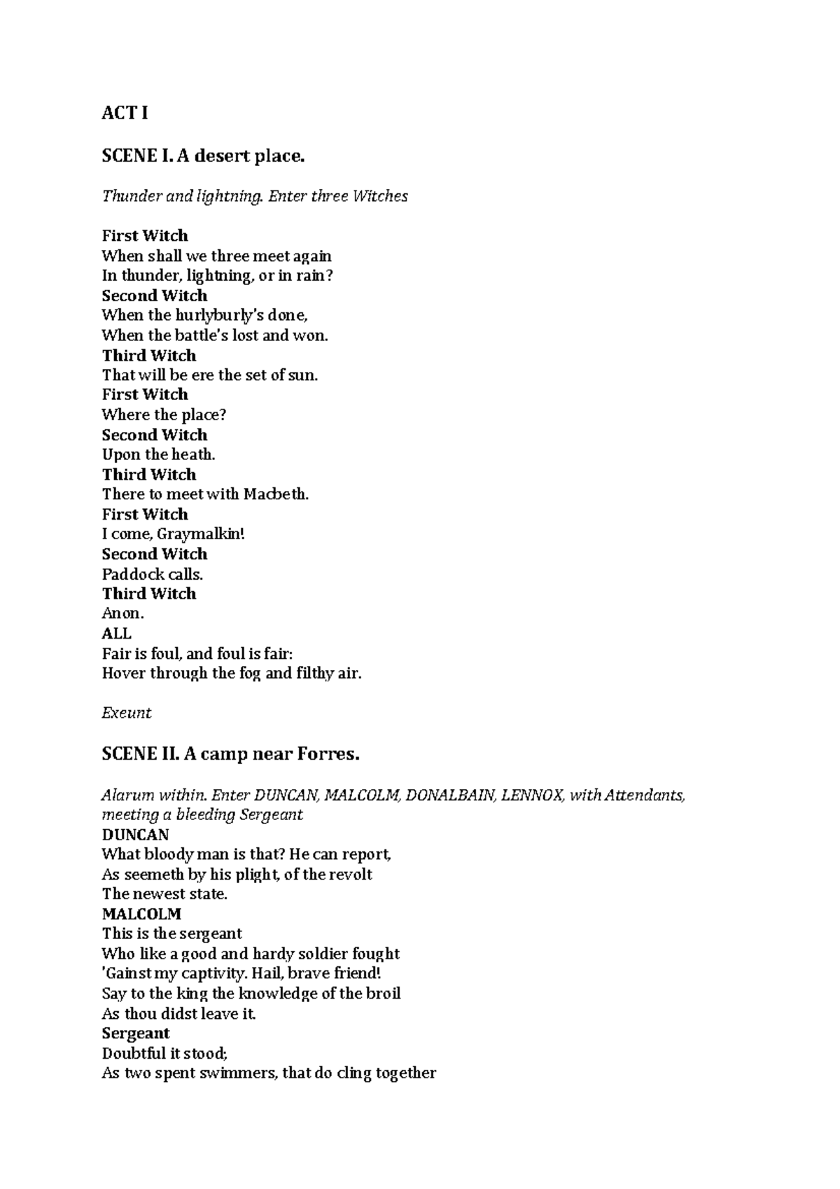 THE+ Tragedy+OF+ Macbeth+PLAY - ACT I SCENE I. A desert place. Thunder ...