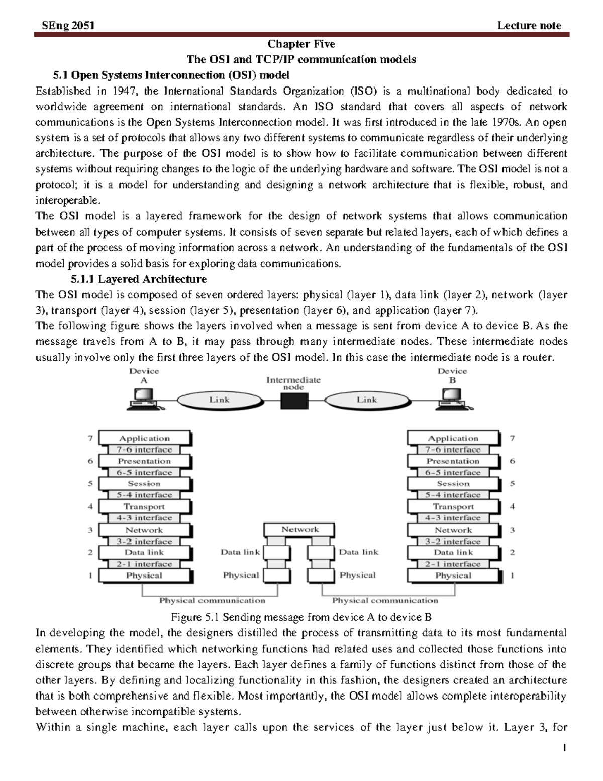 Ch5 - good lecture note - Chapter Five The OSI and TCP/IP communication ...