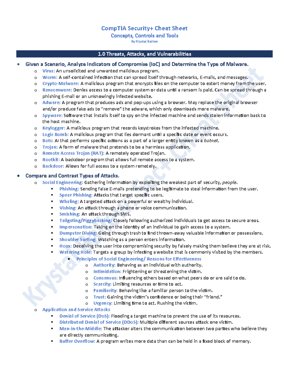 Comp TIA Sec Cheat Sheet Krystal Ballew 1722702914 - CompTIA Security+ ...