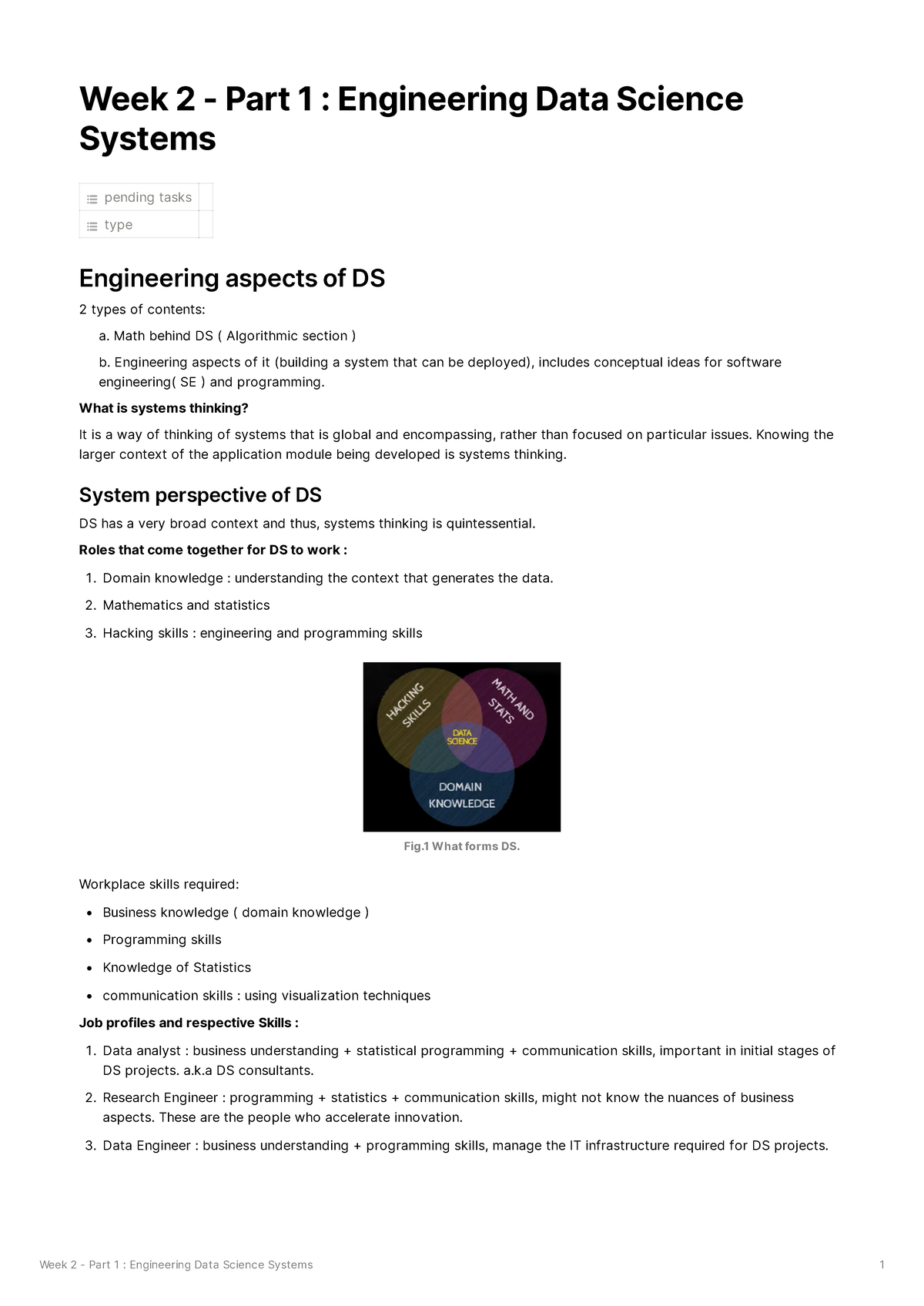 Week 2 - Part 1 Engineering Data Science Systems - Data Analytics - Studocu