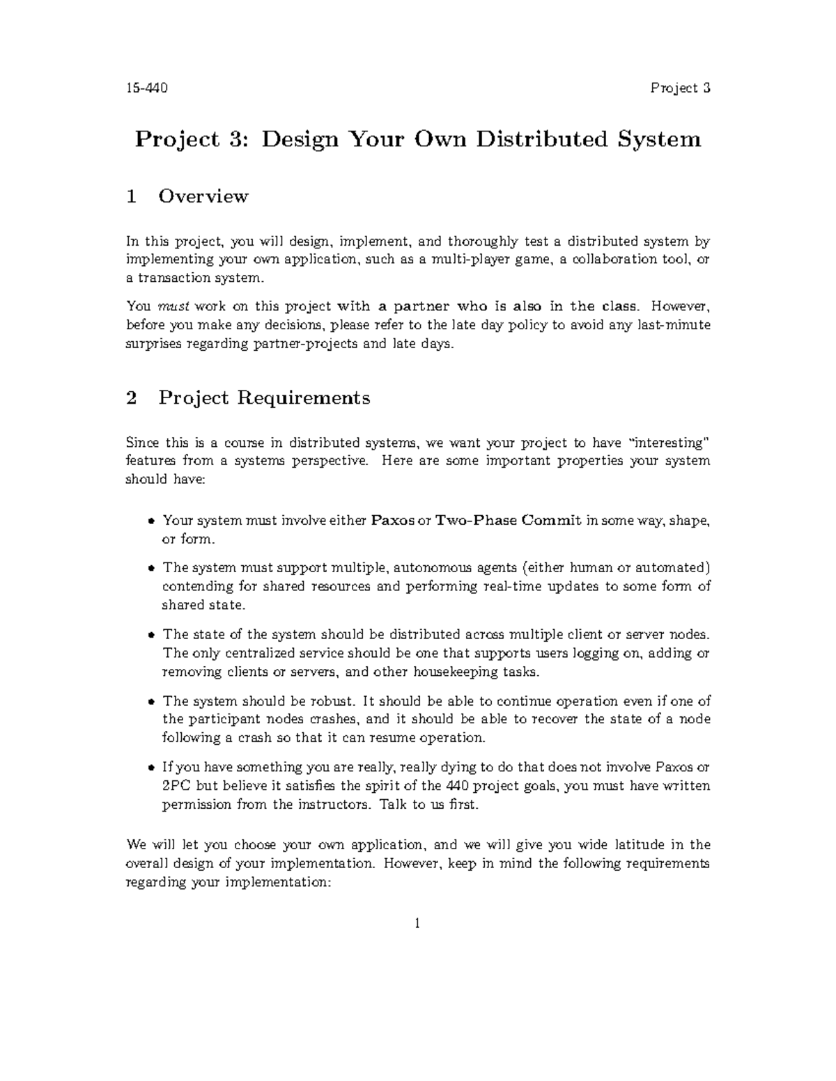 Project 3 Seminar Assignments - Project 3: Design Your Own Distributed ...