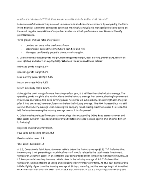 Case 1 Analysis - Question: What three groups use ratio analysis and ...