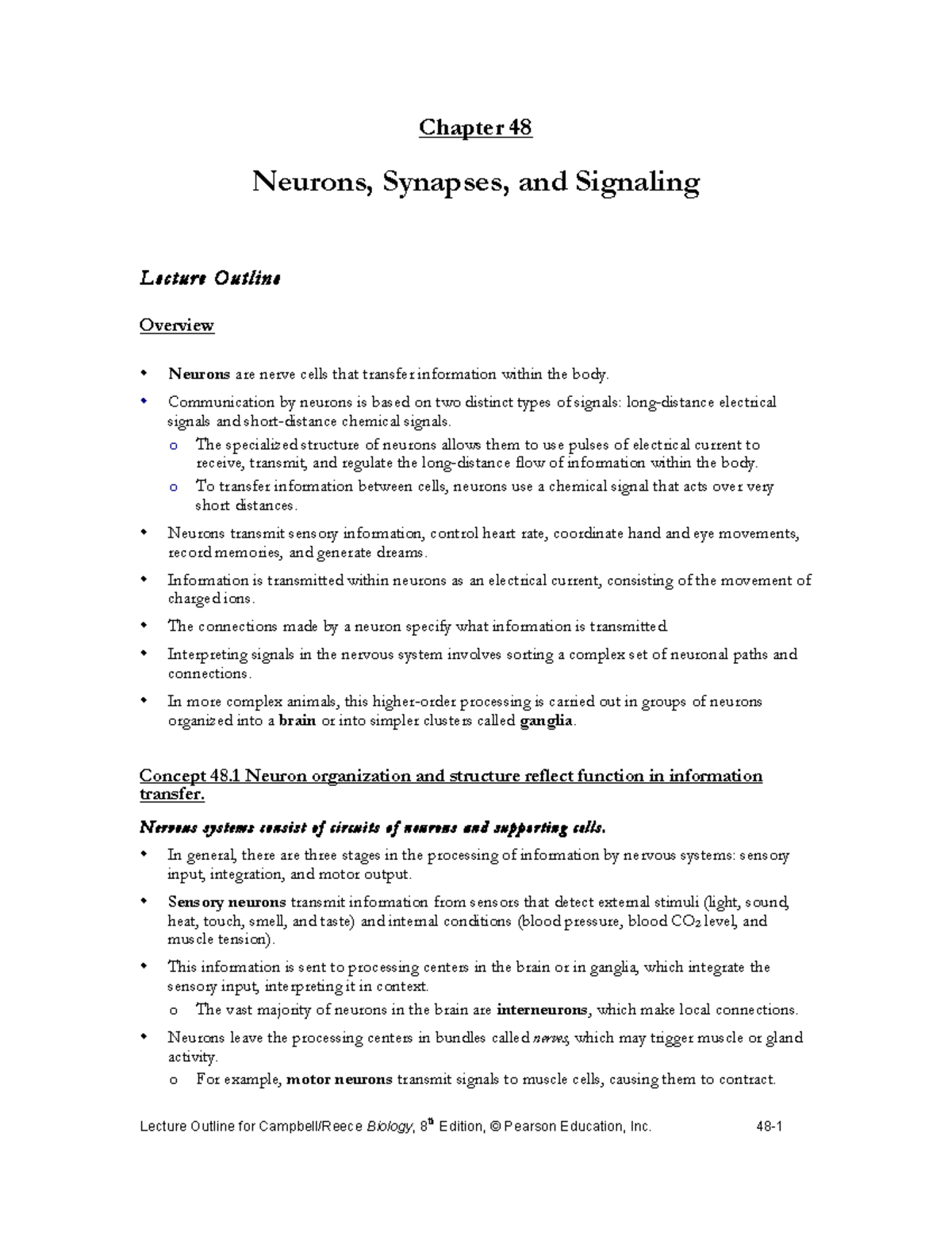 Apbio 48 lectureout - None - Chapter 48 Neurons, Synapses, and ...