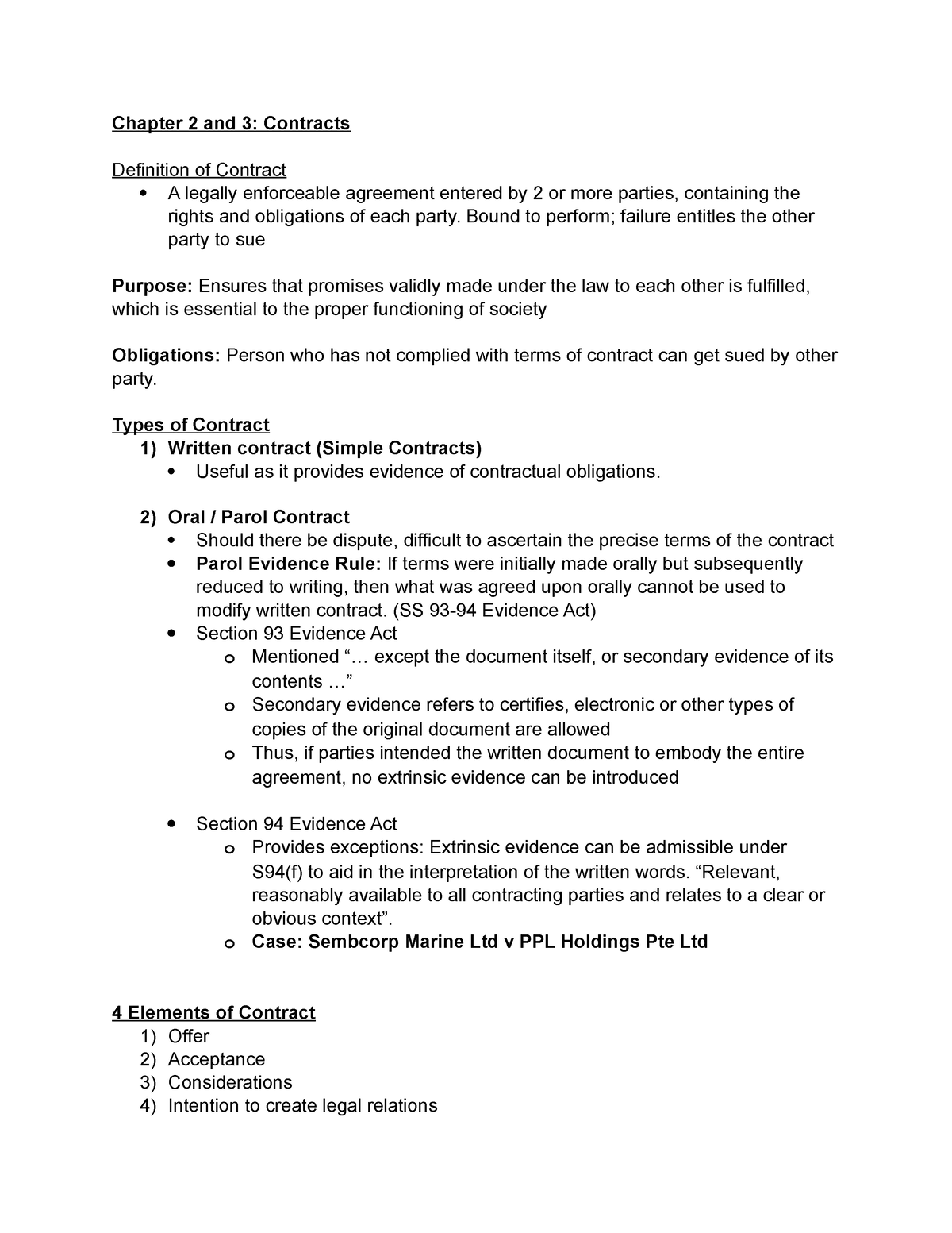 B Law Chapter 2 And 3 Notes - Chapter 2 And 3: Contracts Definition Of ...