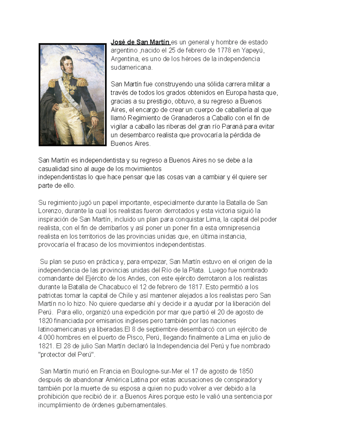 Biographie san martin - José de San Martín es un general y hombre de ...