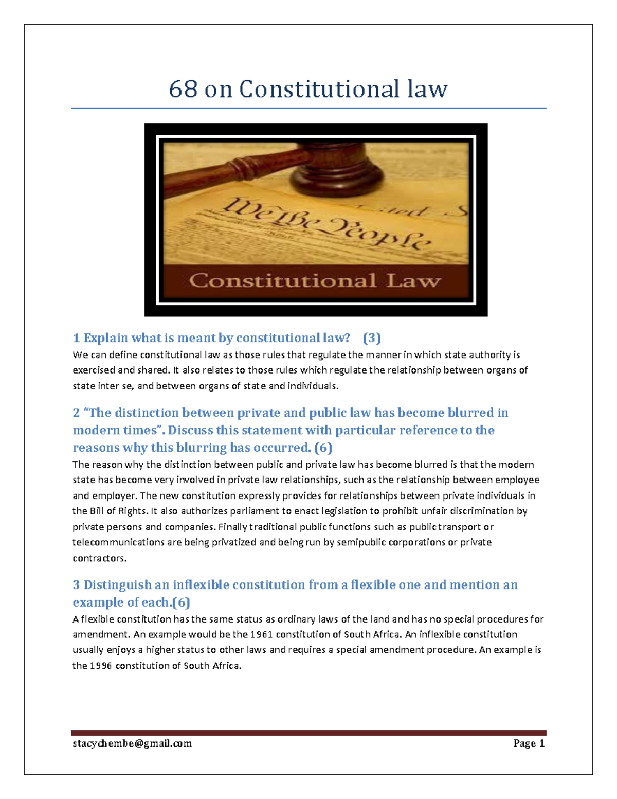 Constitutional Law Question and Answers For Beginners 68 on Constitutional law 1 Explain what