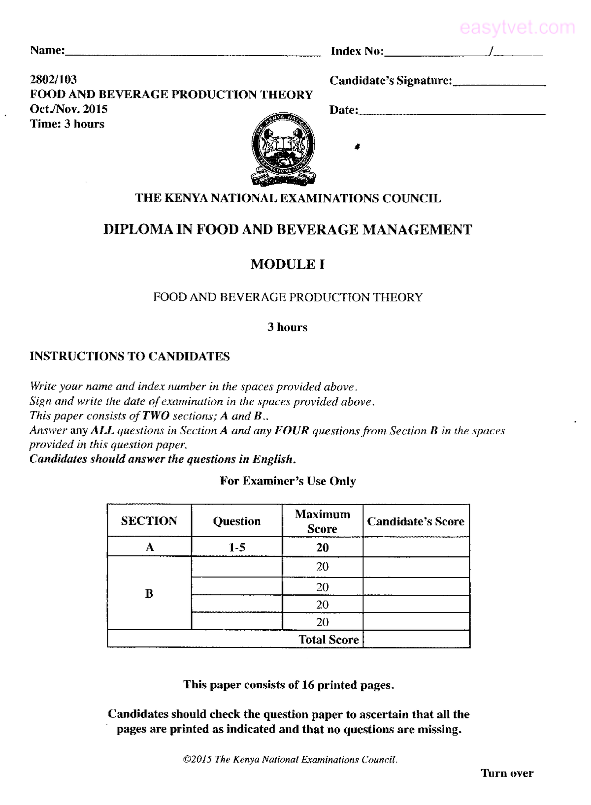 hospitality and tourism management question papers