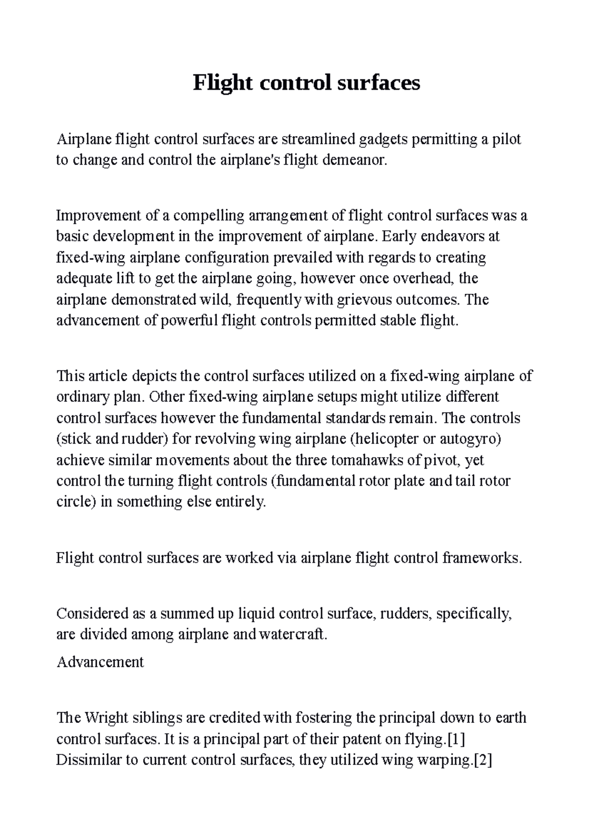 Flight control surfaces - Improvement of a compelling arrangement of ...