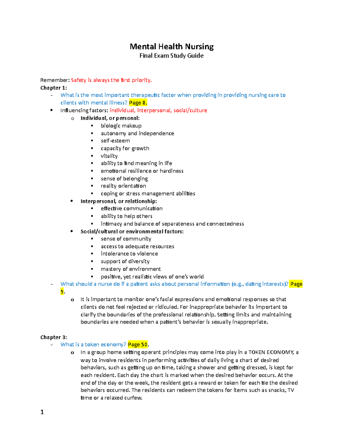 Mental Notes week 1 - Mental Health Nursing Final Exam Study Guide ...