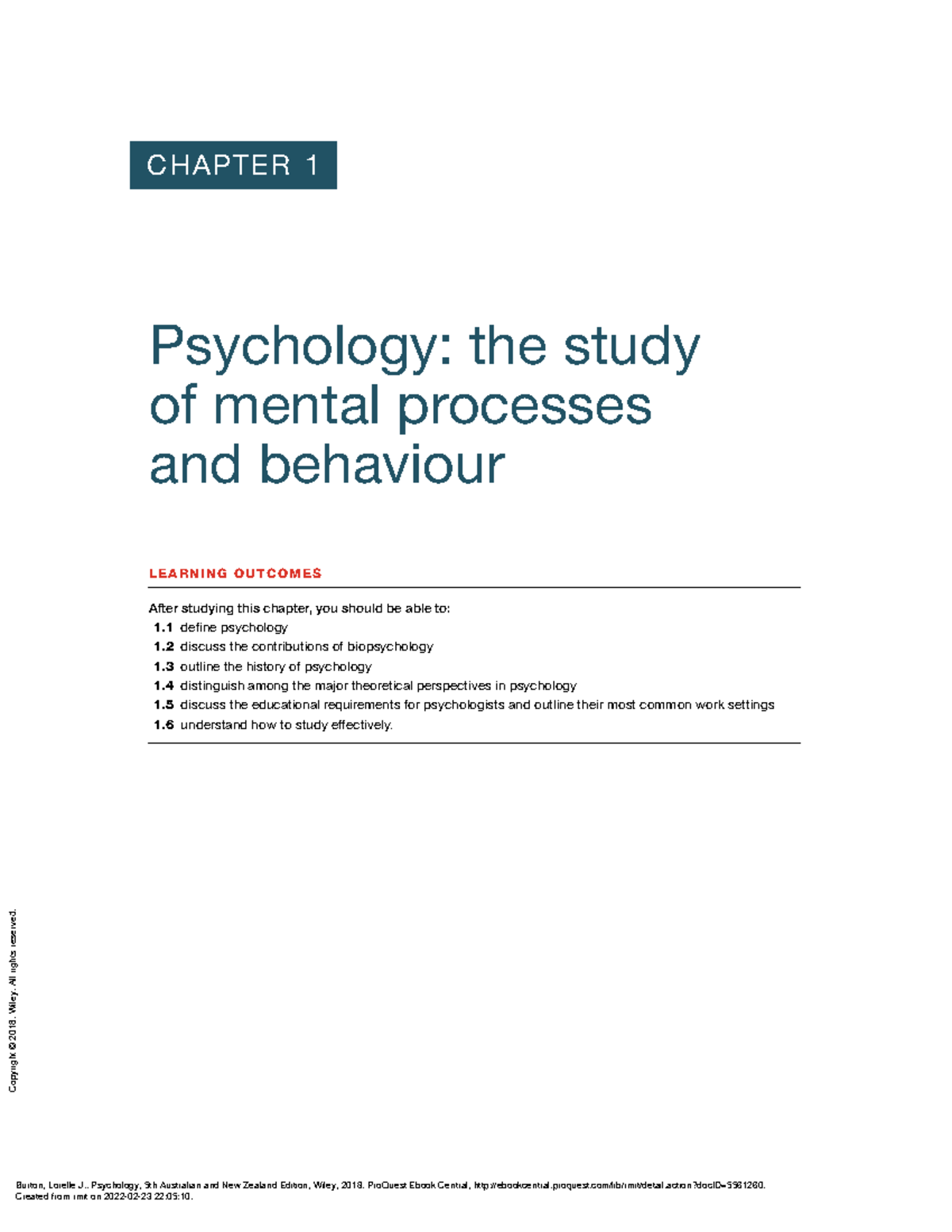 1- Psychology The Study Of Mental Processes And Behaviour - CHAPTER 1 ...