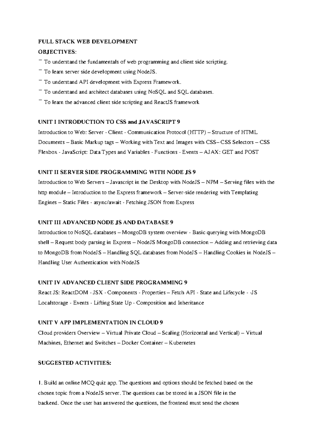 Full stack web development Syllabus - FULL STACK WEB DEVELOPMENT ...