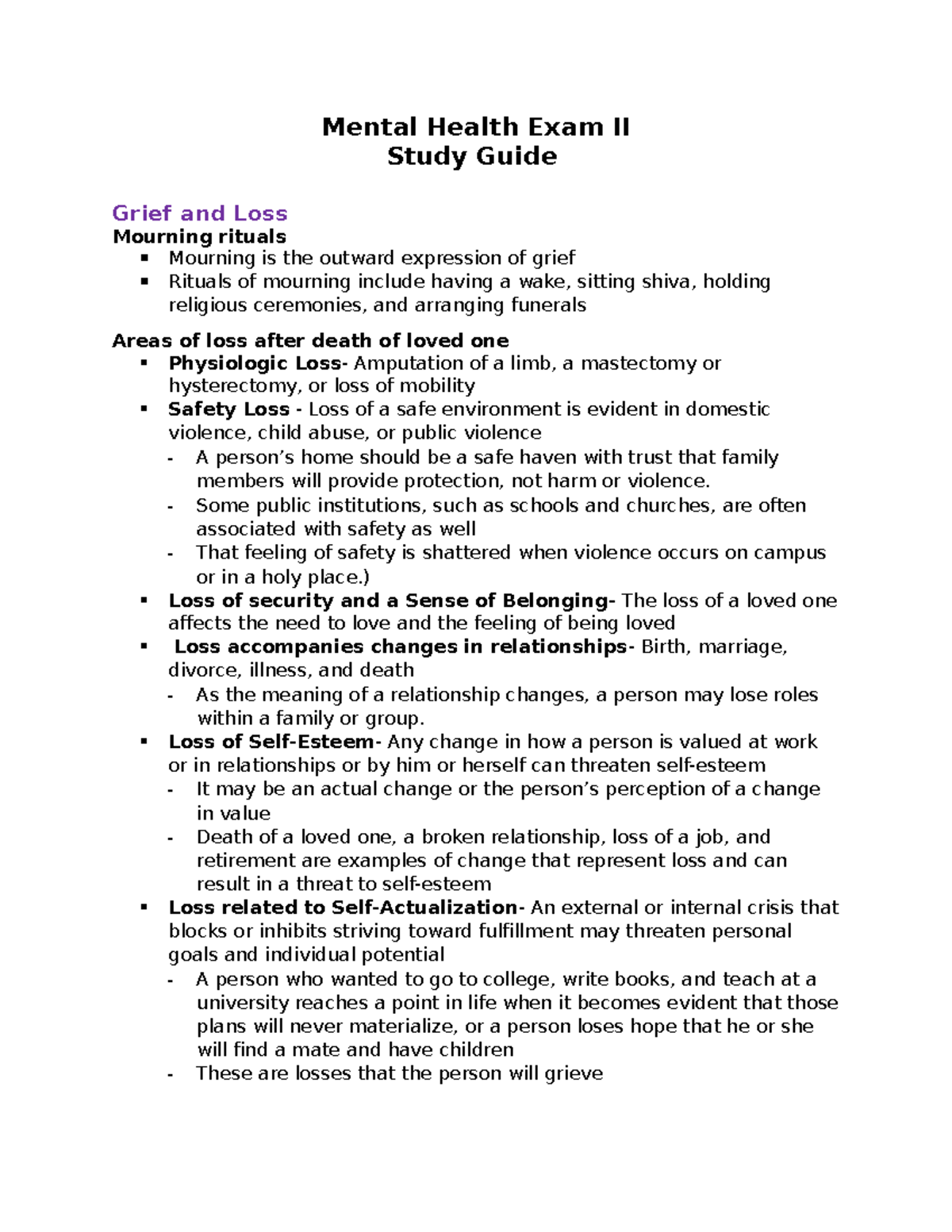 Mental Health Exam II Study Guide - Mental Health Exam II Study Guide ...