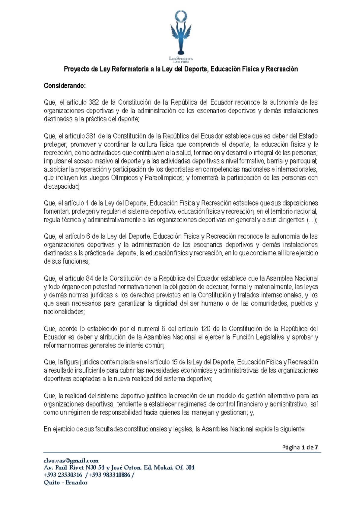 Proyecto de Ley Reformatoria a la Ley del Deporte inclusión SAD 2014 ...