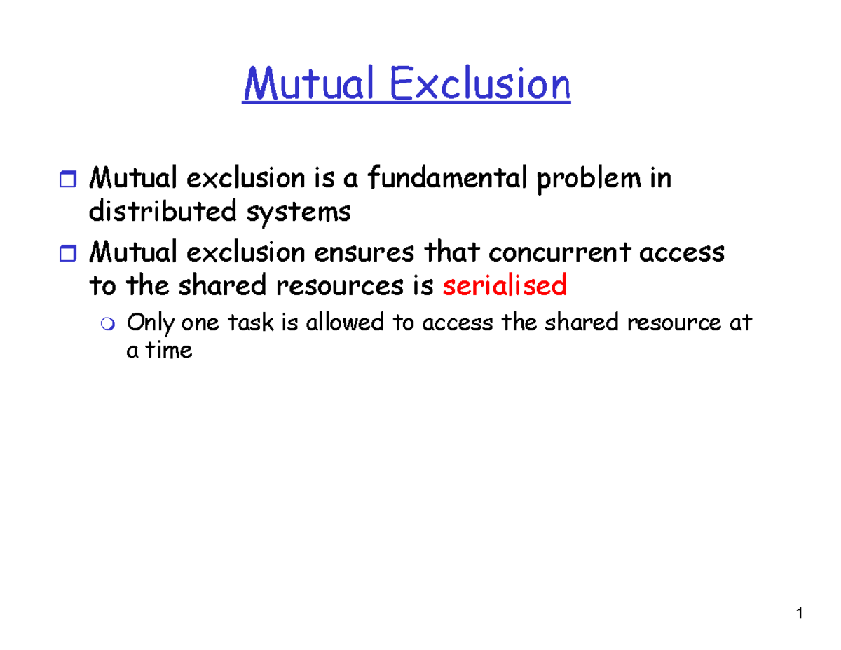 S3 mutex - Mutual Exclusion Mutual exclusion is a fundamental problem ...