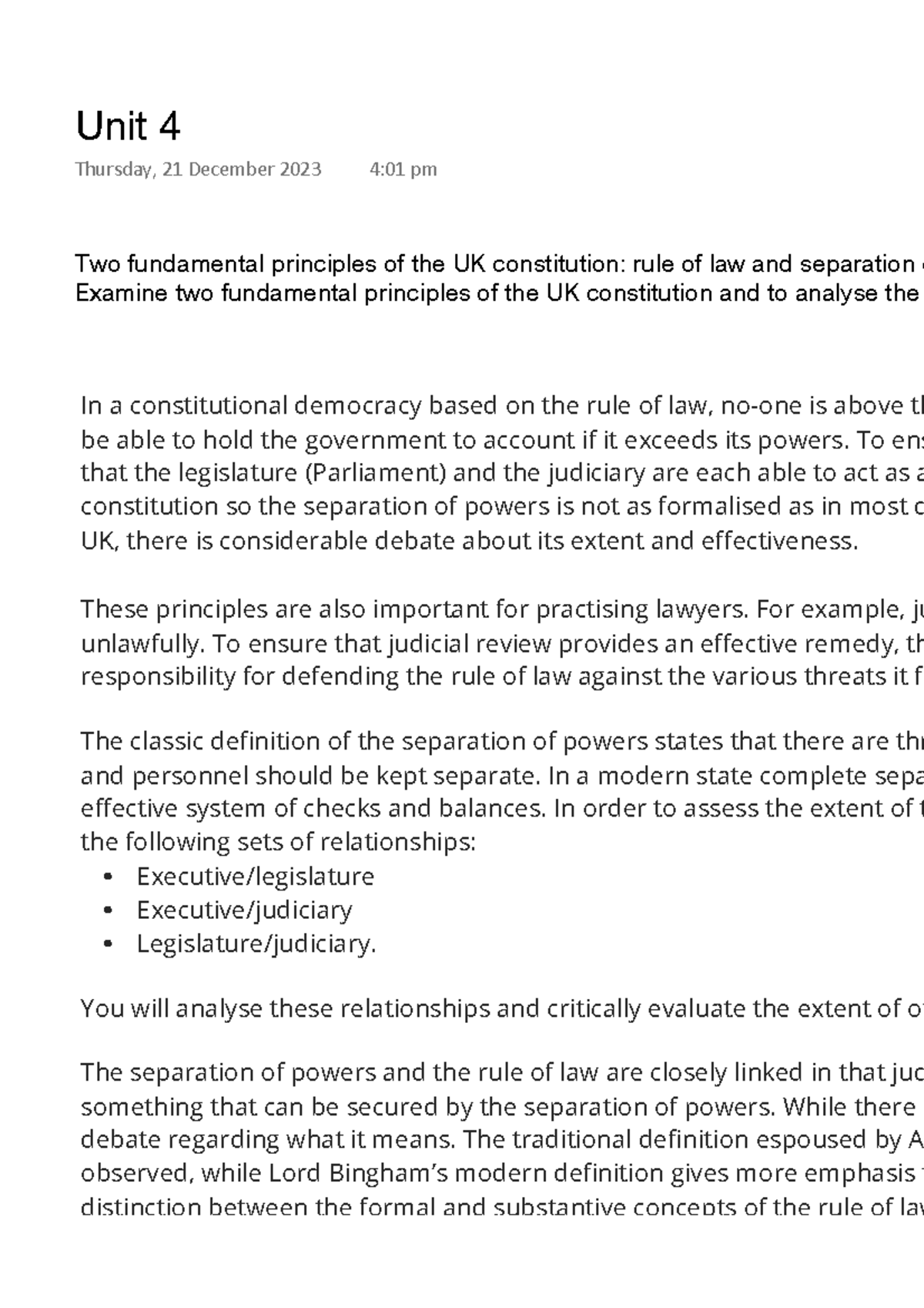 Unit 4 - Two fundamental principles of the UK constitution: rule of law ...