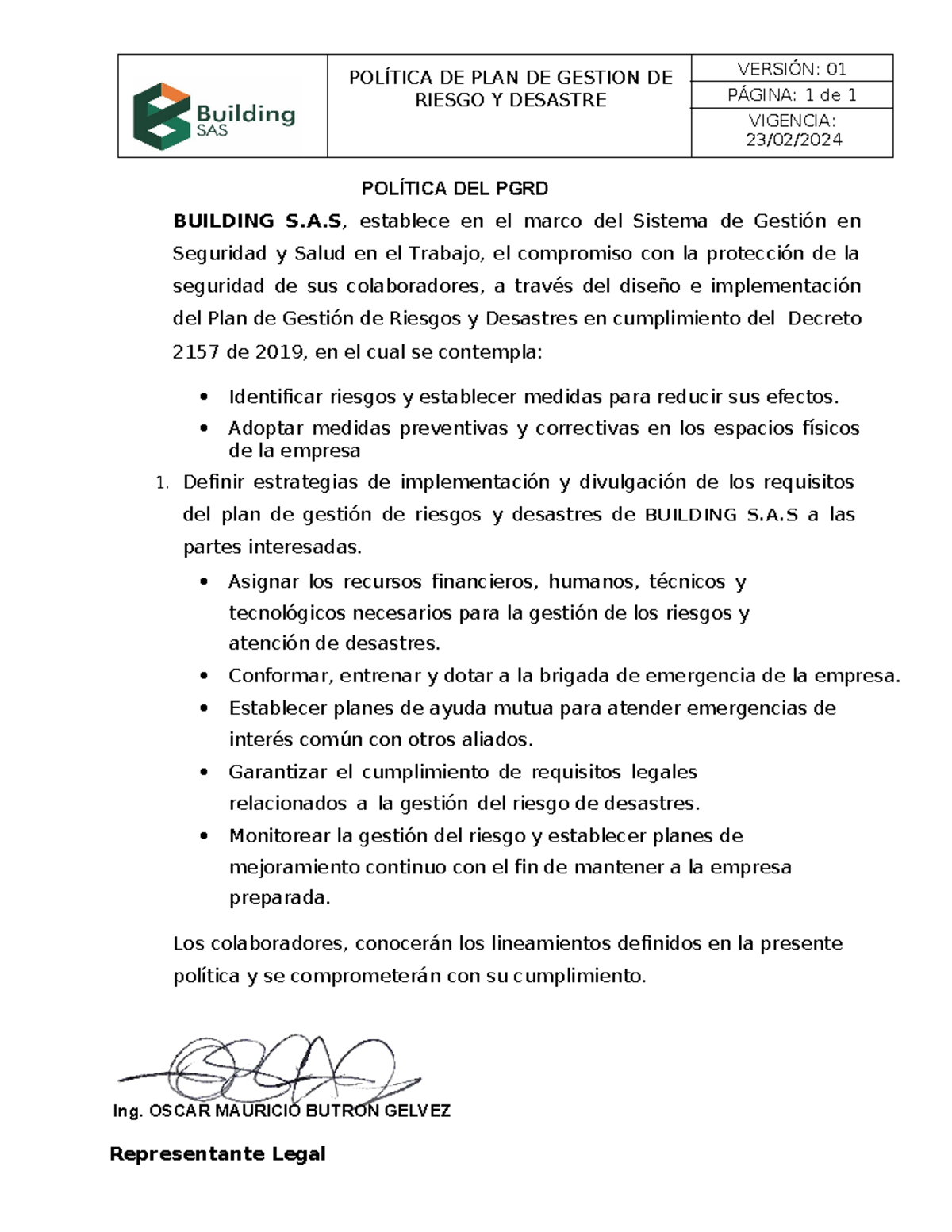2. Politica Del PGRD - POLÍTICA DE PLAN DE GESTION DE RIESGO Y DESASTRE ...