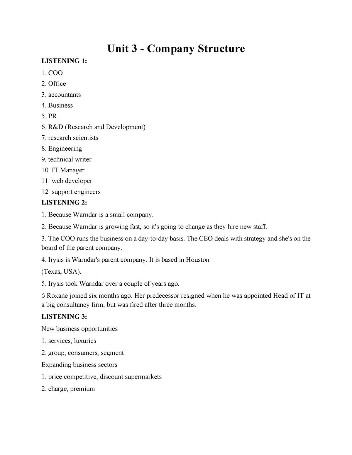 Key Nghe U3 - Hhhhhvghhvgvhbnvnnvvhvhj - Unit 3 - Company Structure 