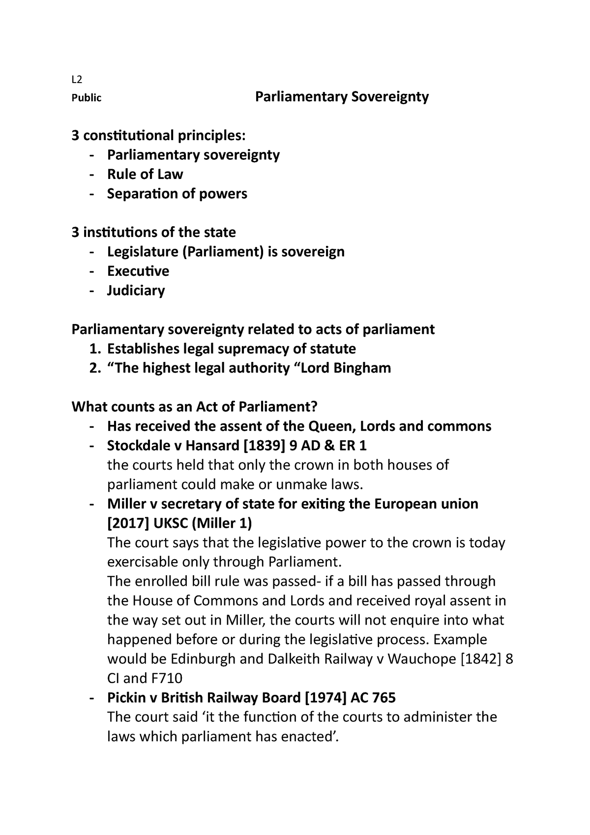 public law parliamentary sovereignty essay