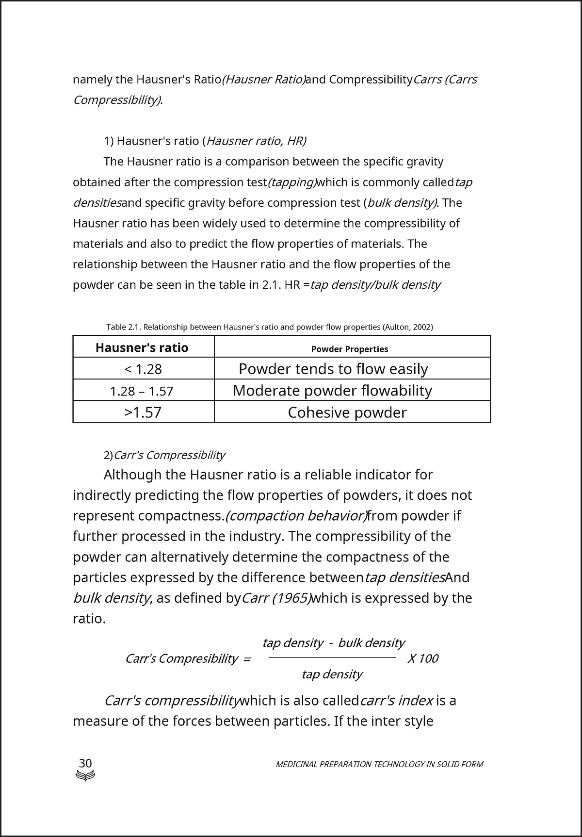 Biologynotes Ch - Biology - namely the Hausner's Ratio (Hausner Ratio ...