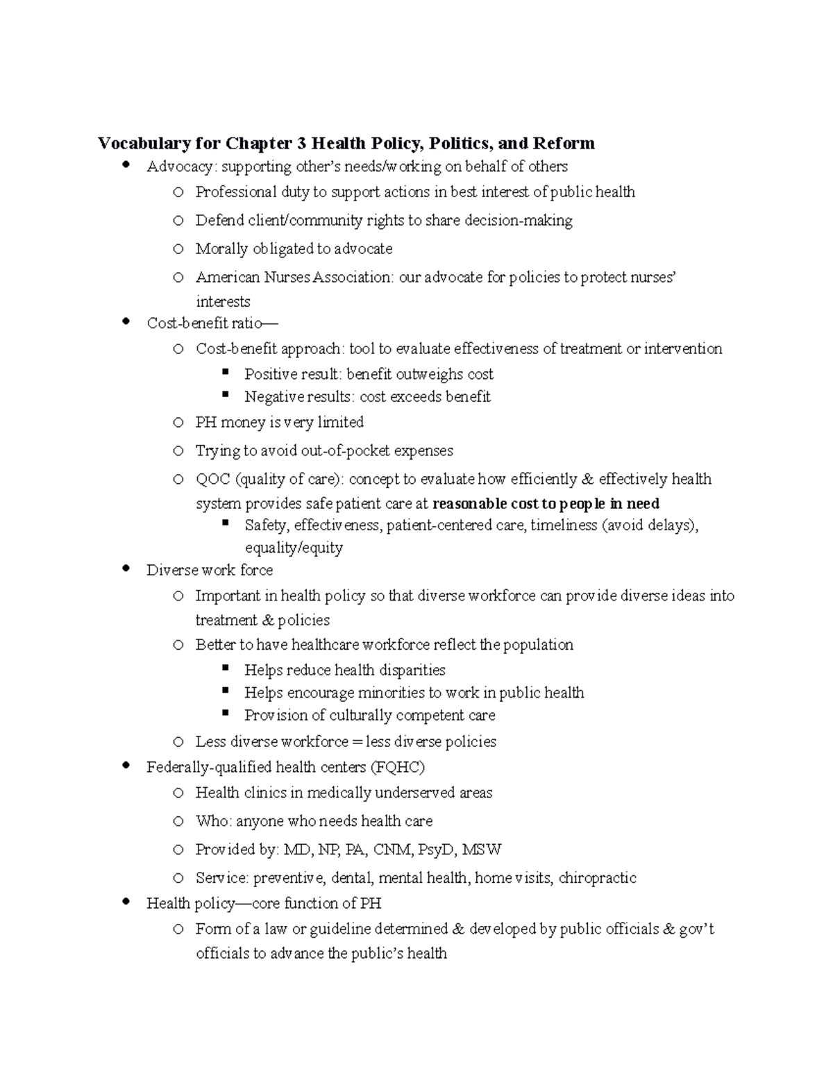 Exam 2 Public Health - Vocabulary for Chapter 3 Health Policy, Politics ...
