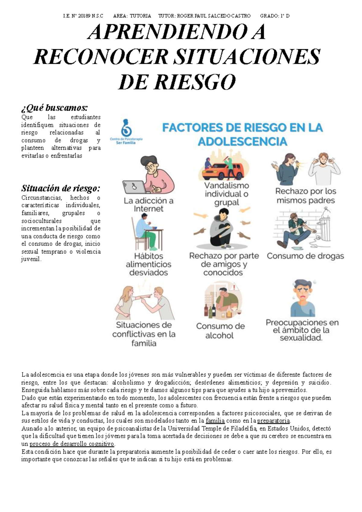 Aprendiendo A Reconocer Situaciones DE Riesgo - APRENDIENDO A RECONOCER ...