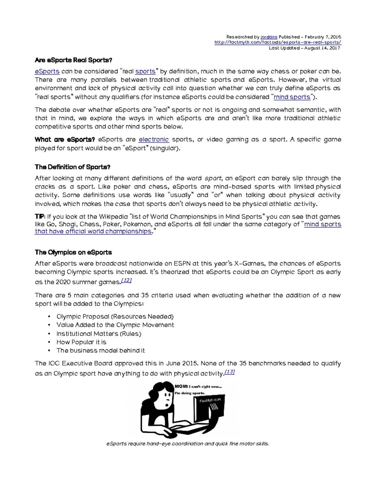 Are e sports real sports - R esearched by jordans Published - February ...