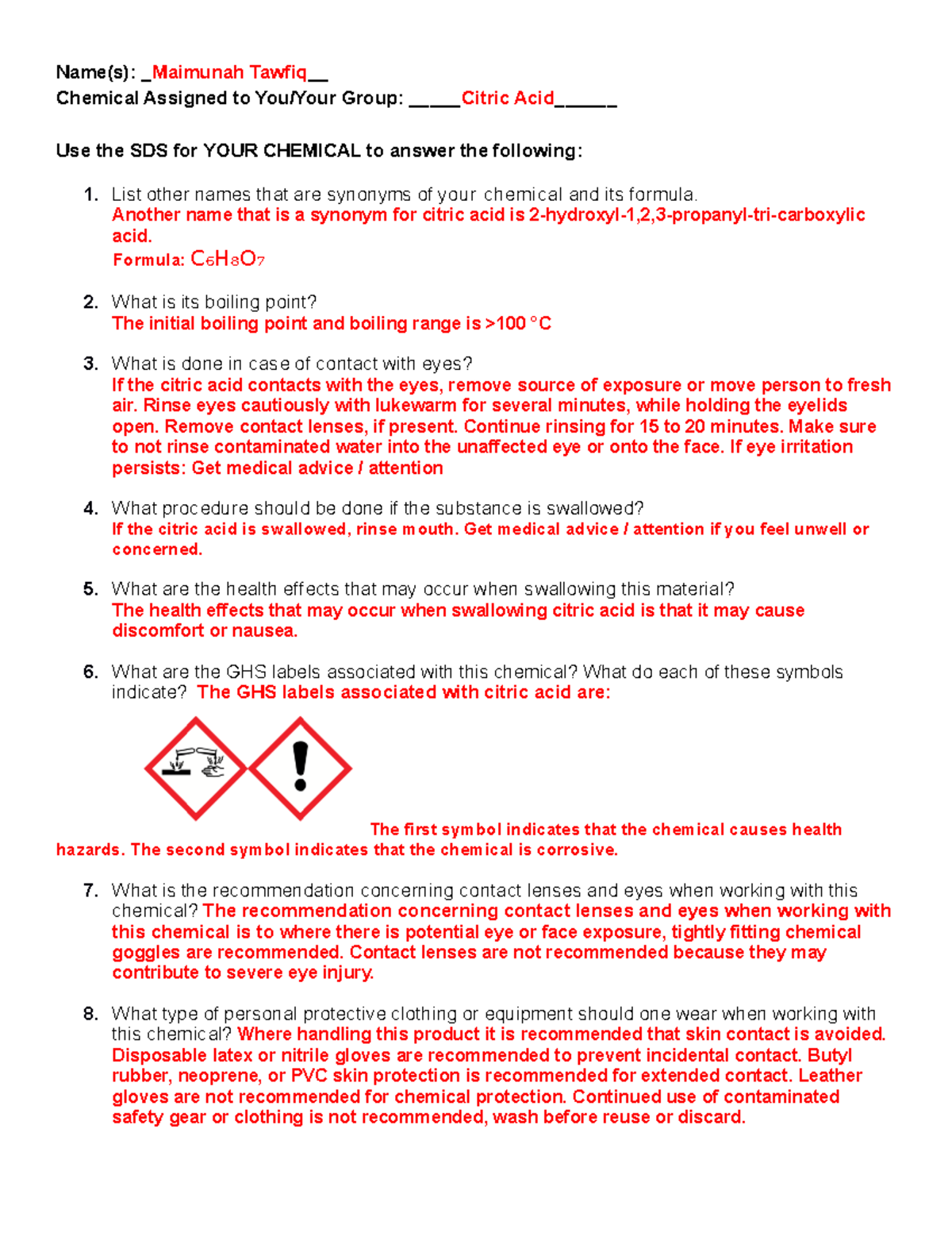 LAB 1 (SDS Work Sheet) - CHEM103L - Jefferson - Studocu