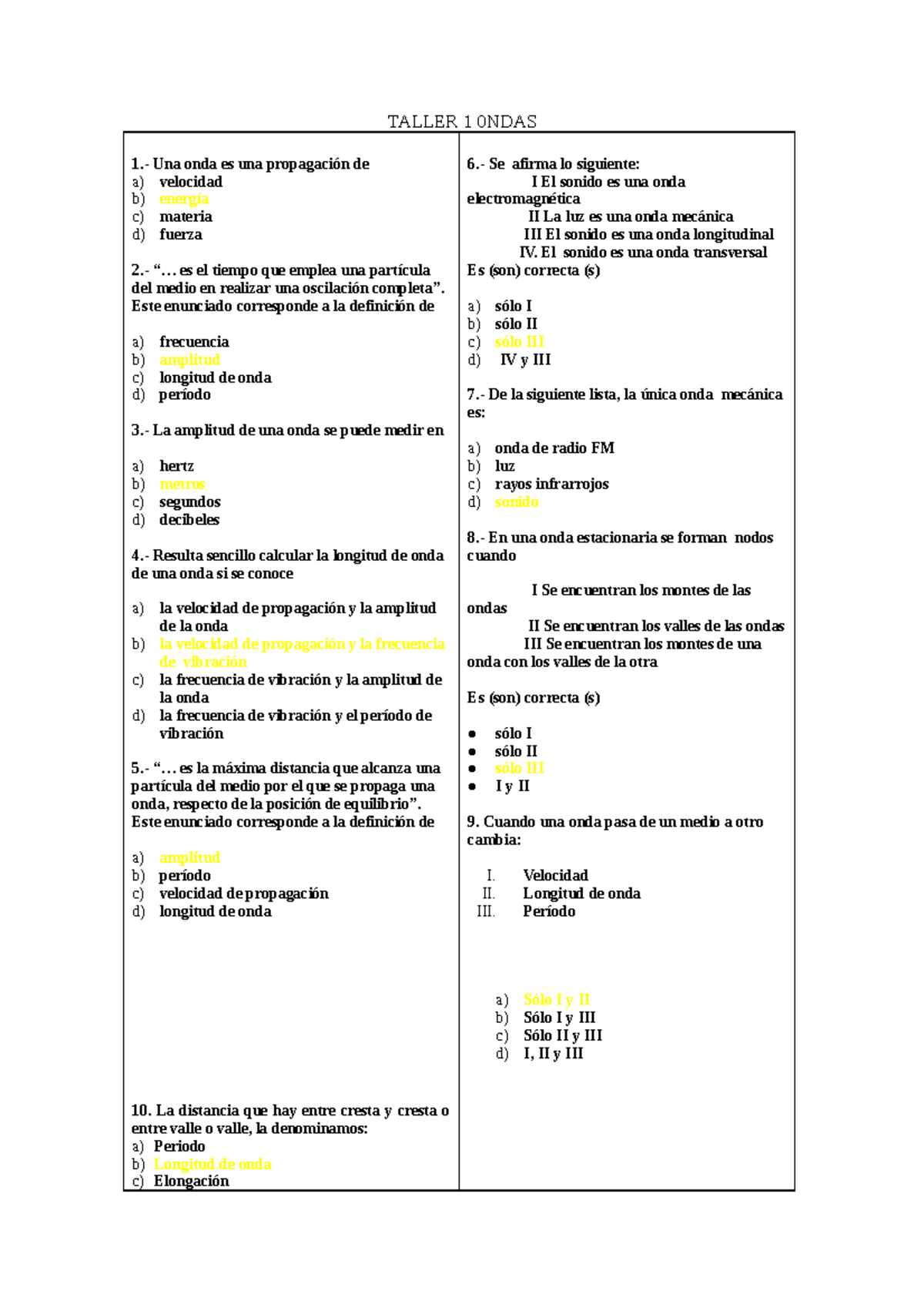 Fisica 2 Taller 1 Ondas Resuelto - TALLER 1 0NDAS 1.- Una Onda Es Una ...