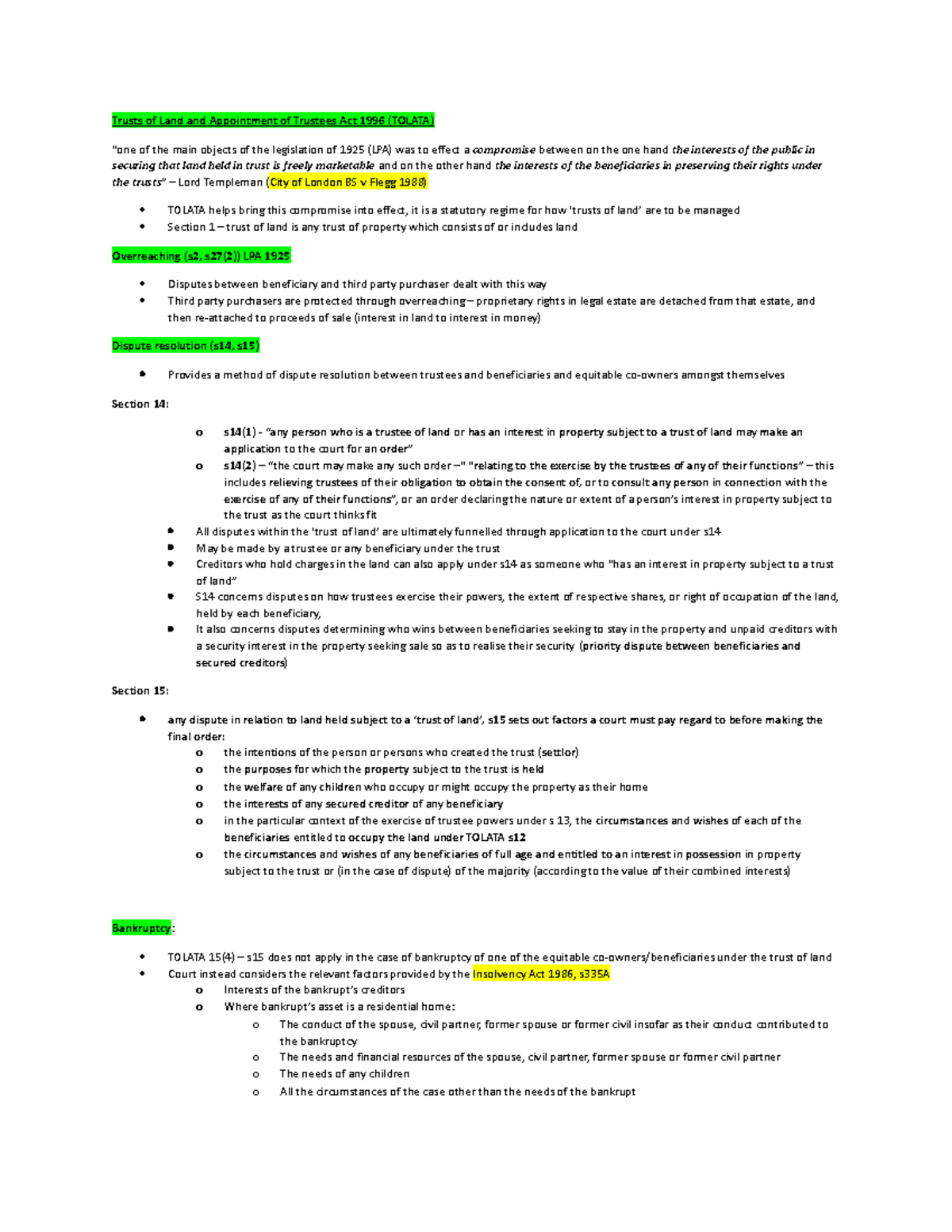 Tolata - Information for a problem question - Trusts of Land and ...