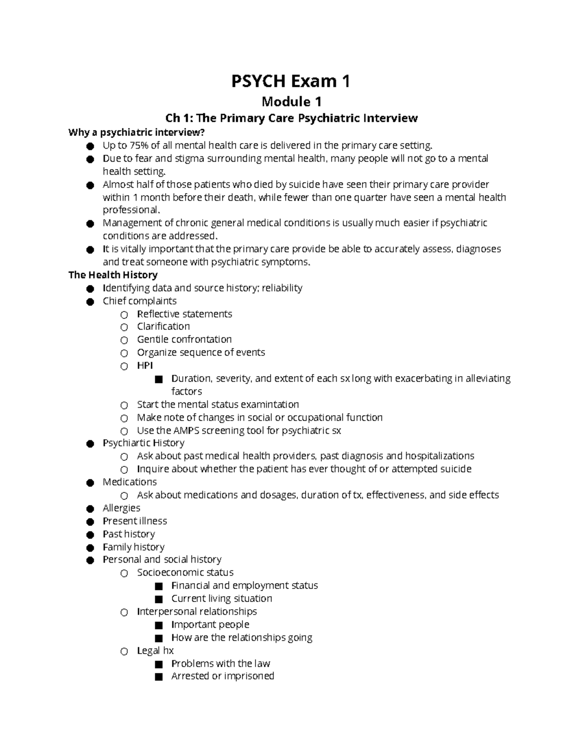 DNP Psych Exam 1 - Notes - PSYCH Exam 1 Module 1 Ch 1: The Primary Care ...