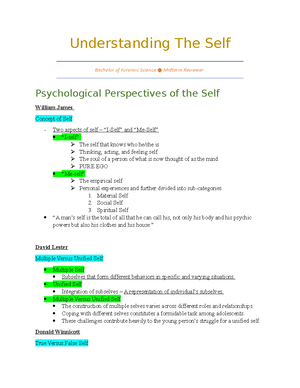 Issues of the Self - having insight into one's own behavior, attitudes ...