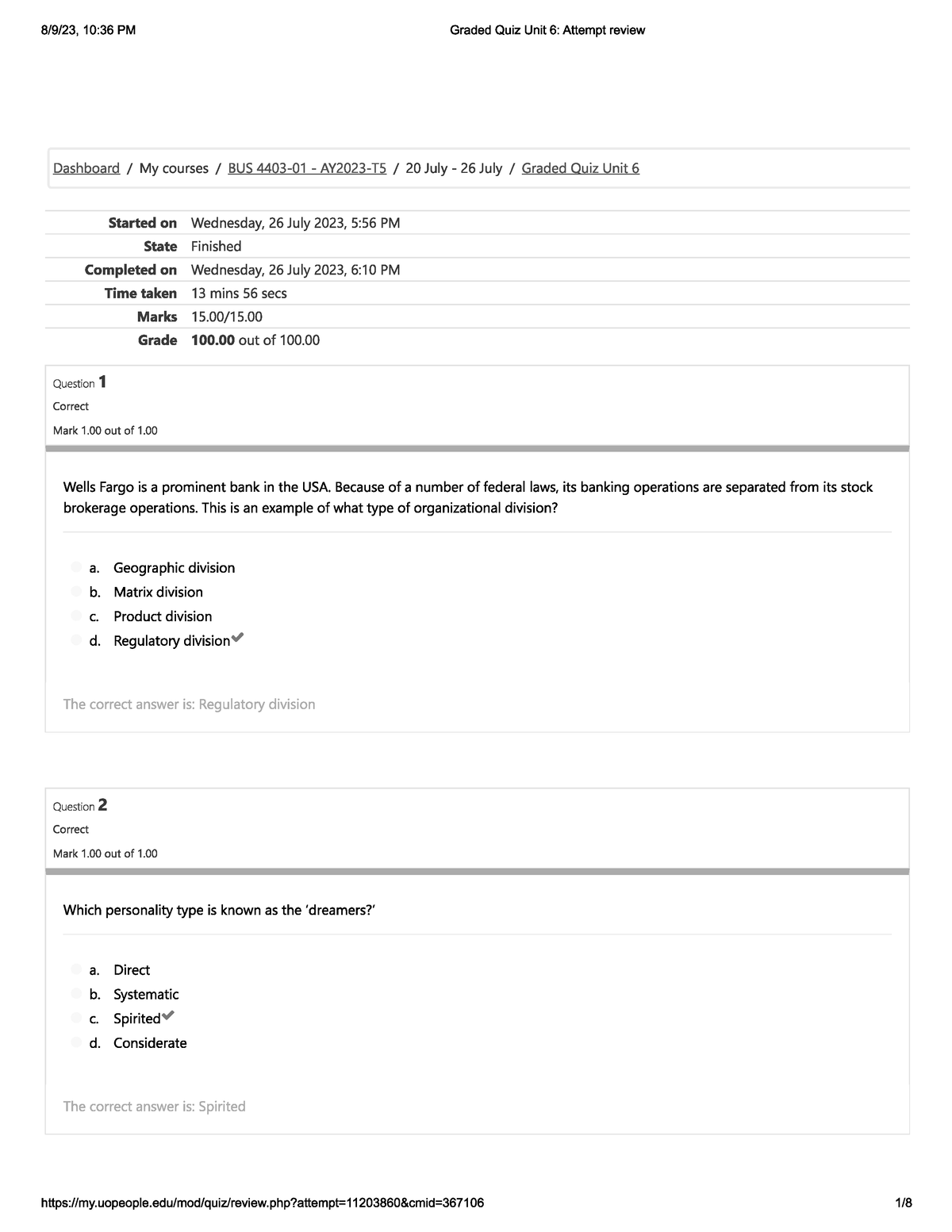 BUS 4403 Graded QUIZ UNIT 6 - BUS 4403 - Studocu