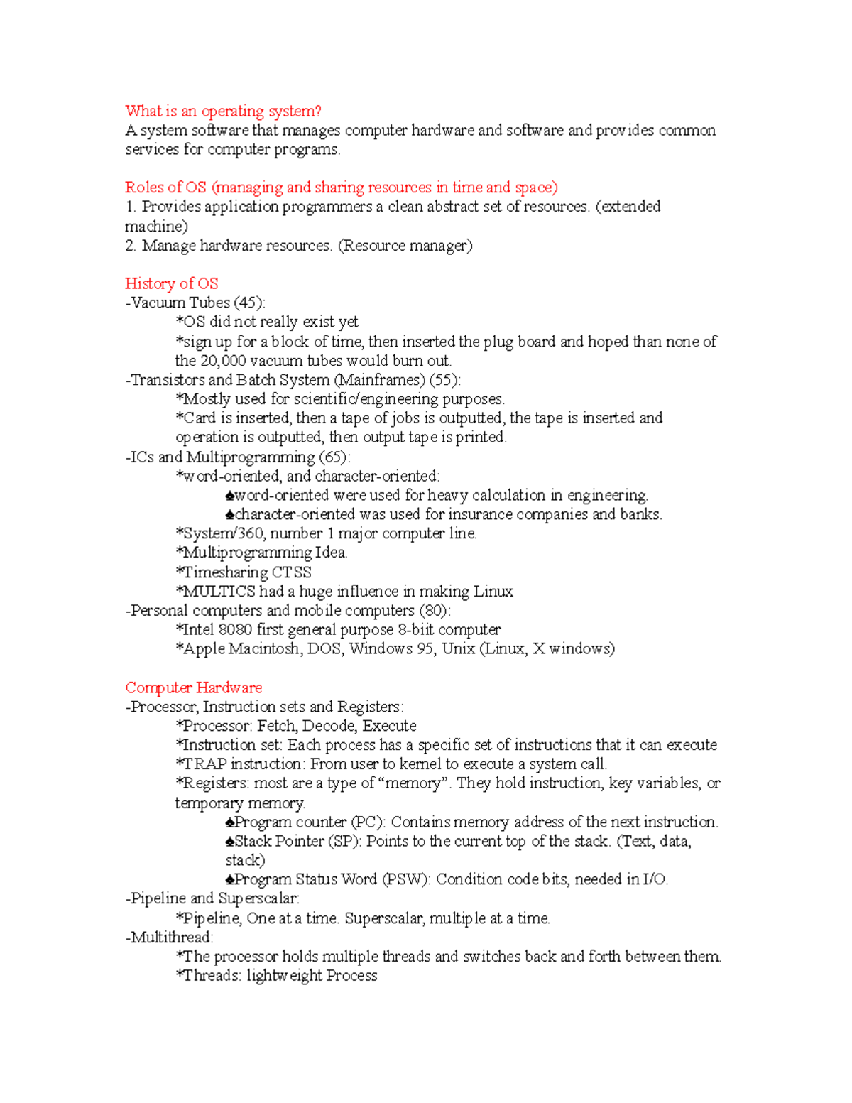Summary Complete Final Exam Review What Is An Operating System A