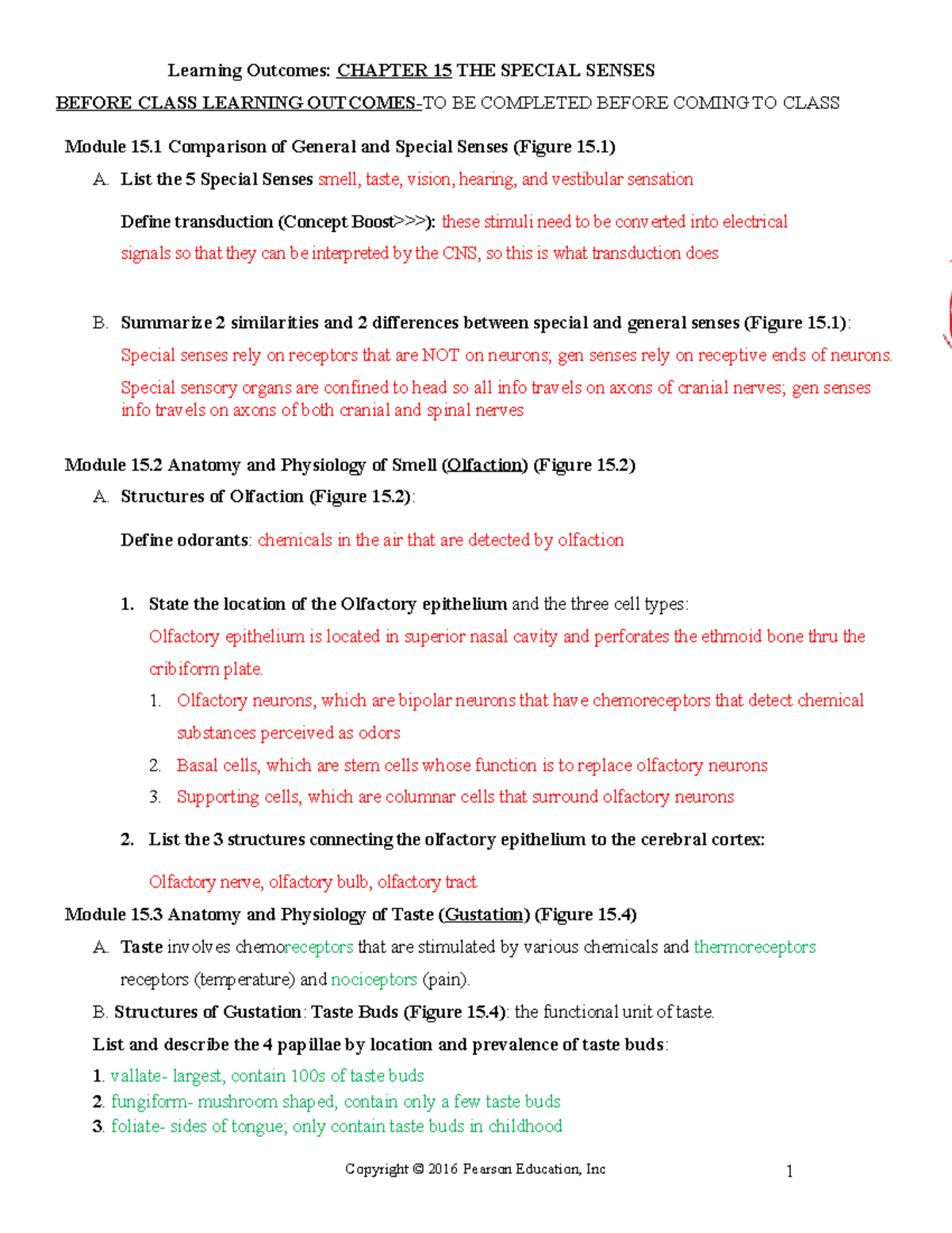 Chapter 15 Special Senses Lecture Notes - Learning Outcomes: CHAPTER 15 ...