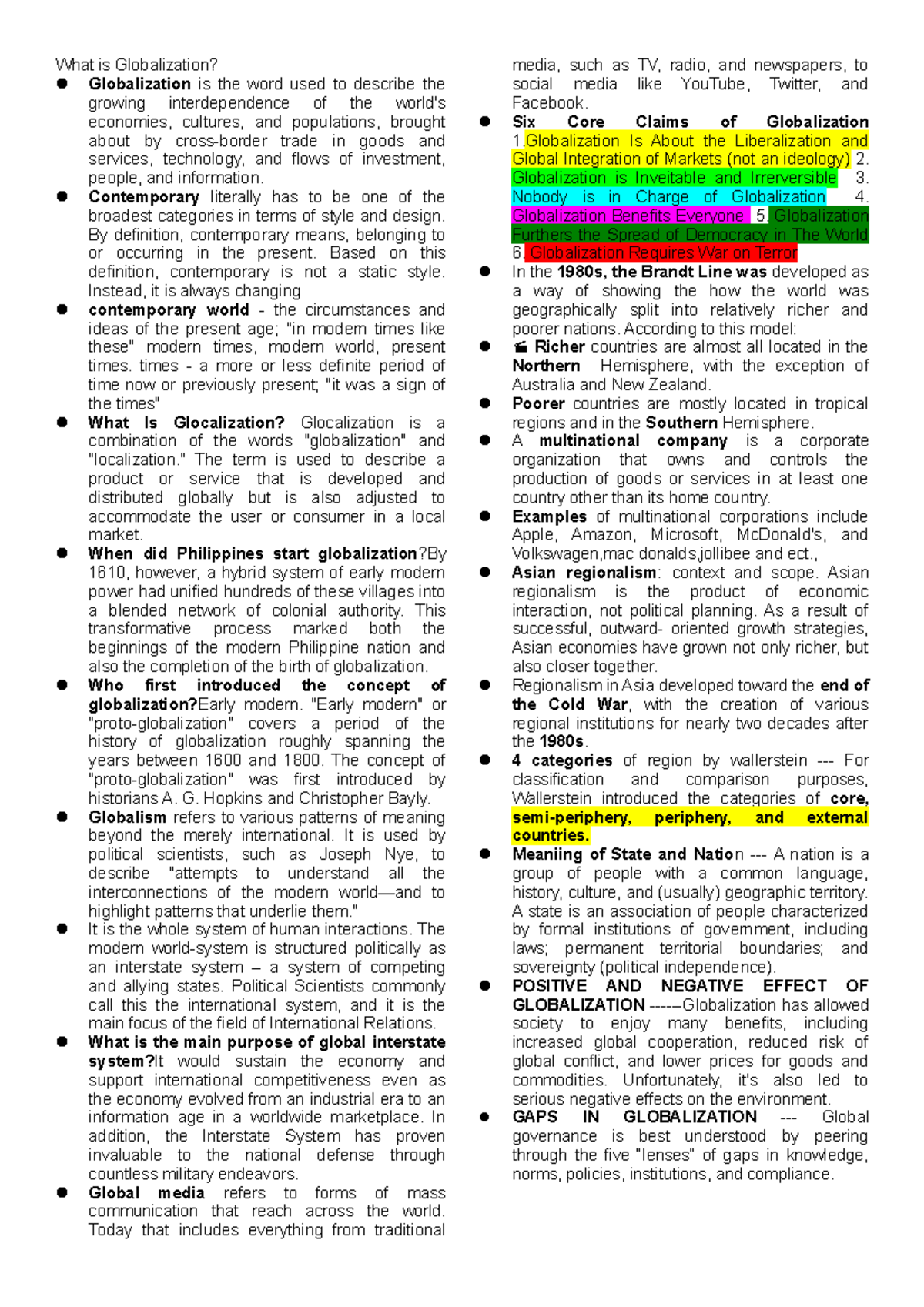 TCW Notes - What is Globalization? Globalization is the word used to ...