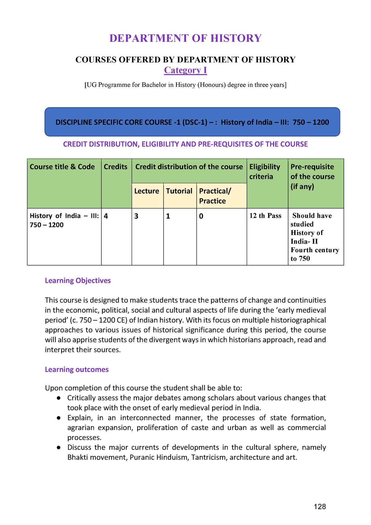 History Hons Sem 3 Syllabus - DEPARTMENT OF HISTORY COURSES OFFERED BY ...