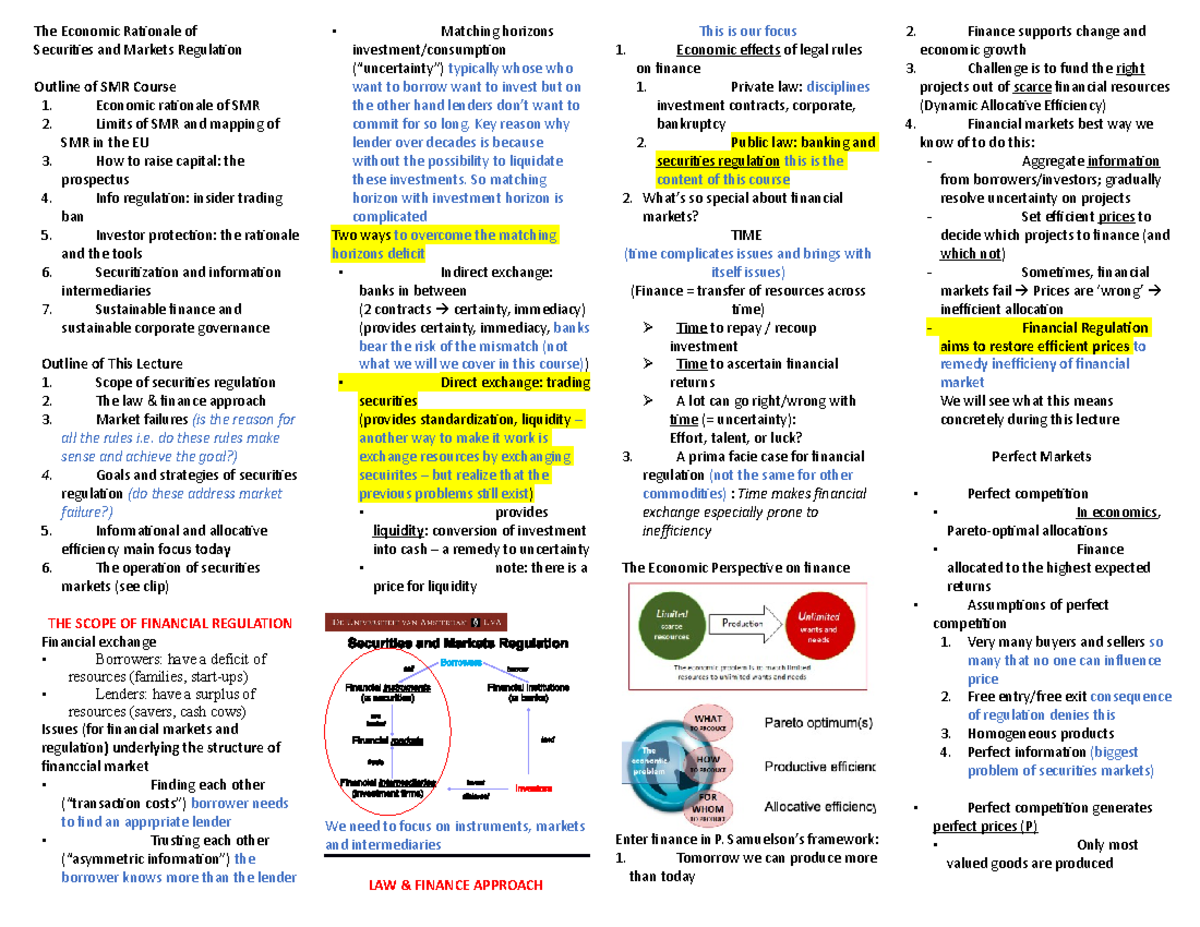 Lecture 1 The Economic Rationale of Securities and Markets Regulation