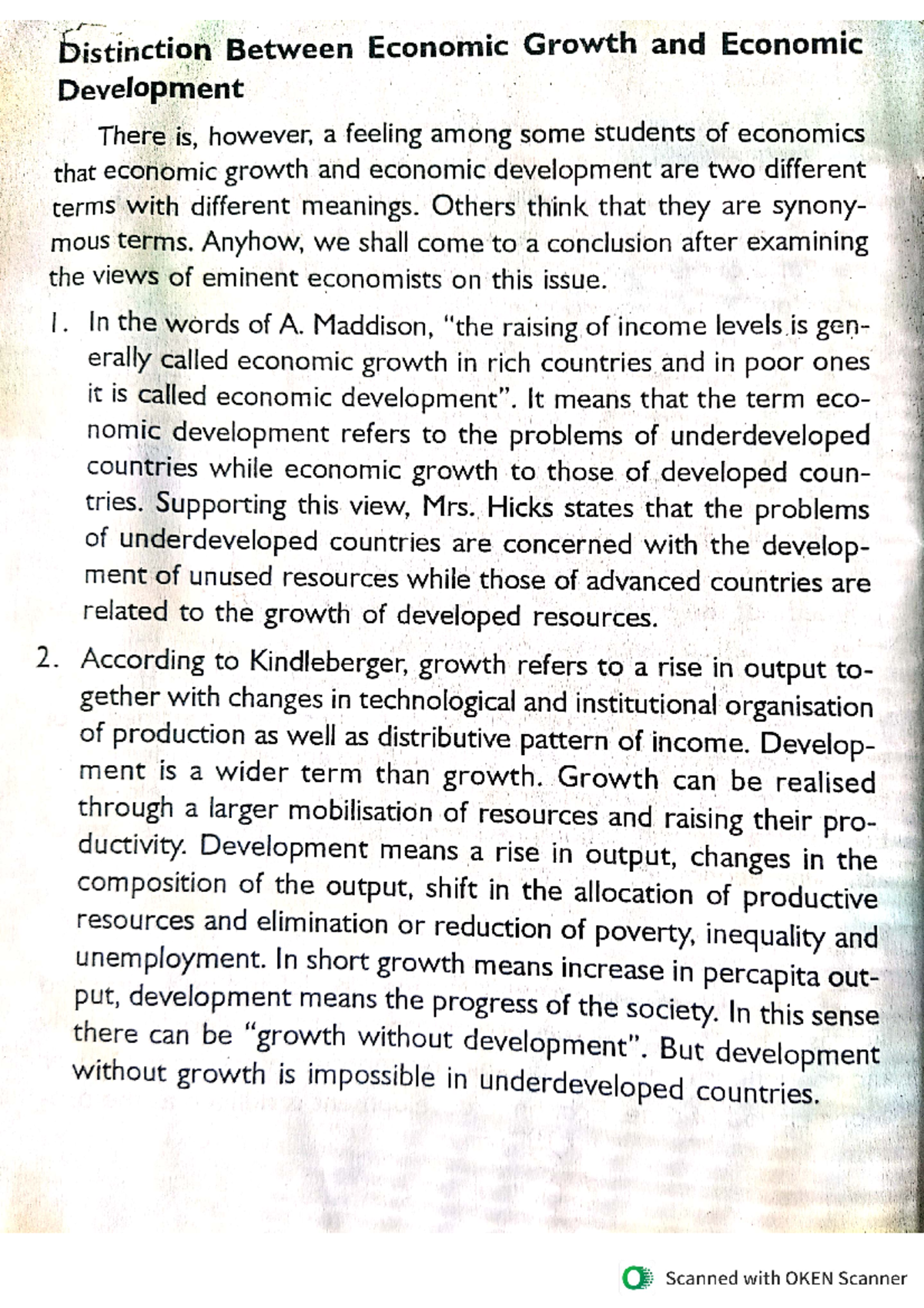 Distinction between economic growth and economic development - B.A ...
