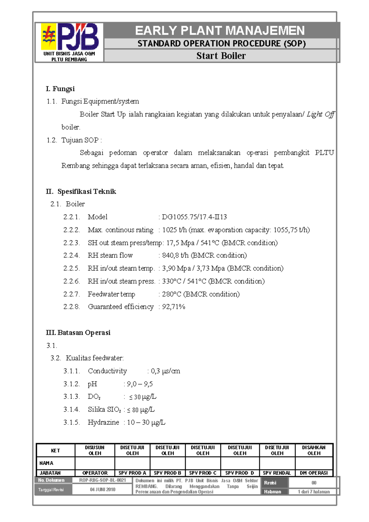 Boiler 20 tugas UNIT BISNIS JASA O&MPLTU REMBANG STANDARD