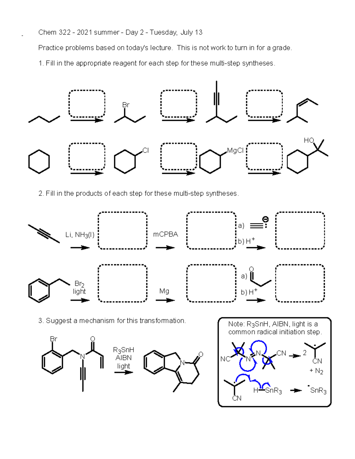 Chem 322 2021 summer problems day 2 - Practice problems based on today ...