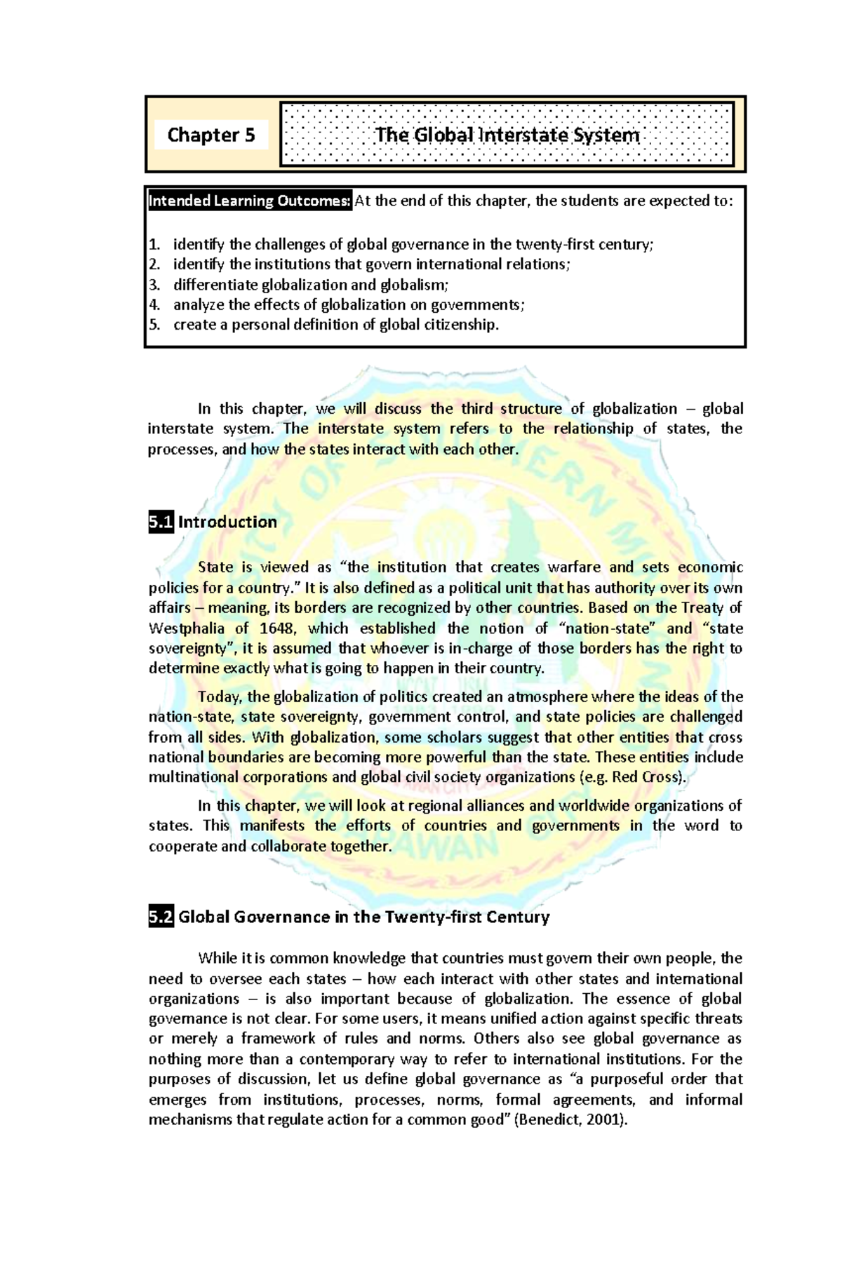 GE 3 - Global Interstate System - Pw Intended Learning Outcomes: At The ...