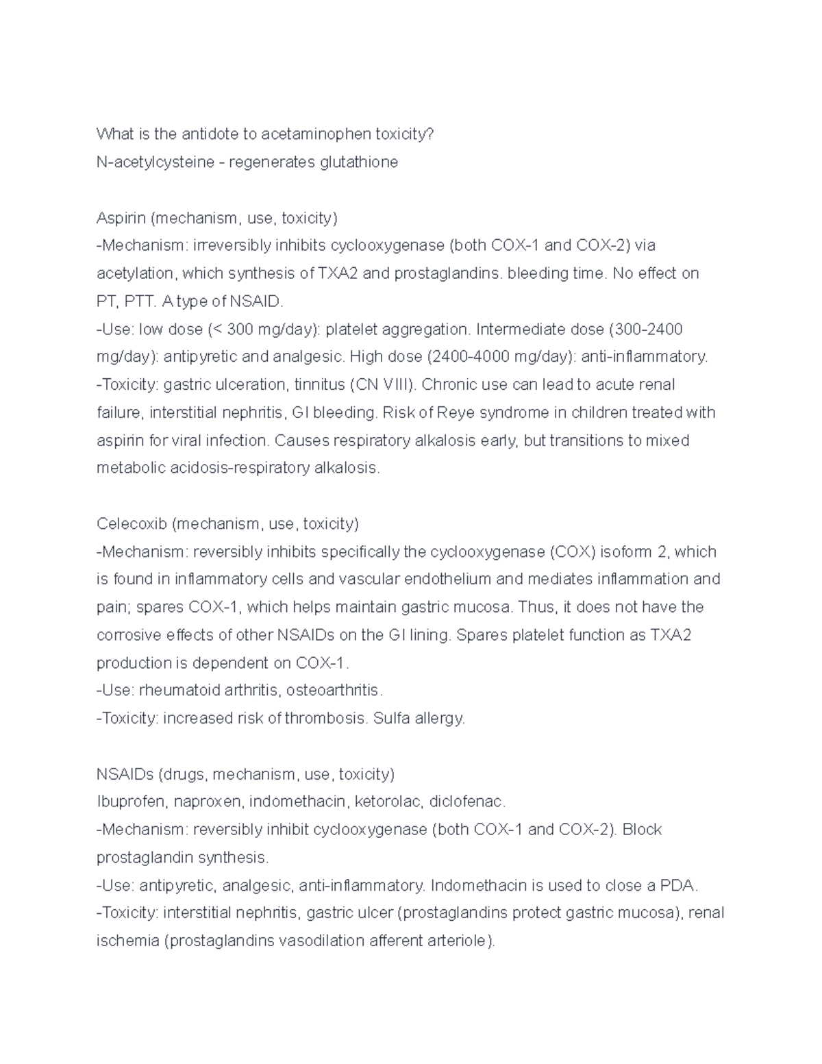 19 nurse psych notes What is the antidote to acetaminophen toxicity