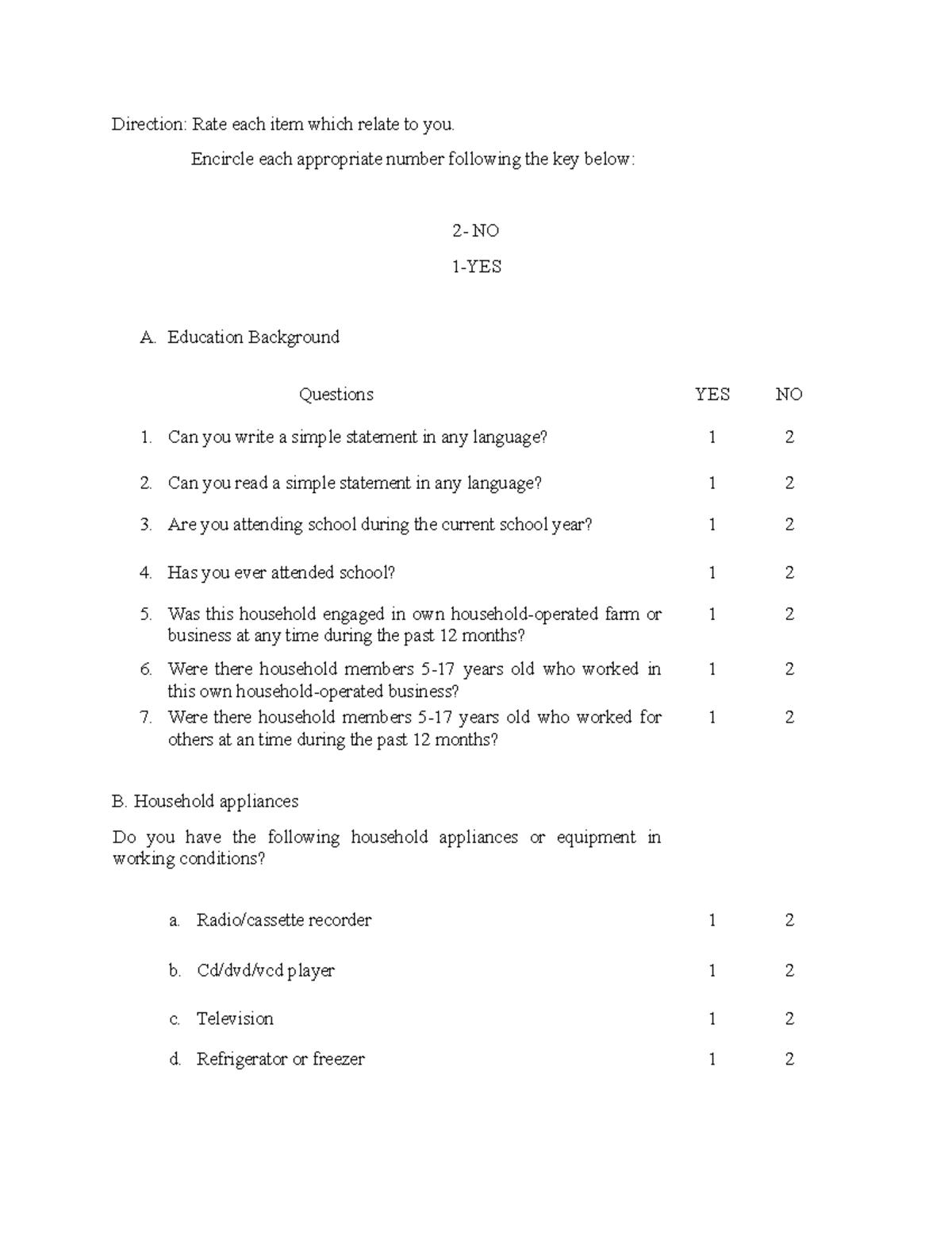 Survey-questionnaire-f - Direction: Rate each item which relate to you ...