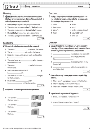 Brainy Kl5 Unit Test 1 B - Sprawdzian Dla Klasy 5 - UNIT 1 Test B Imię ...