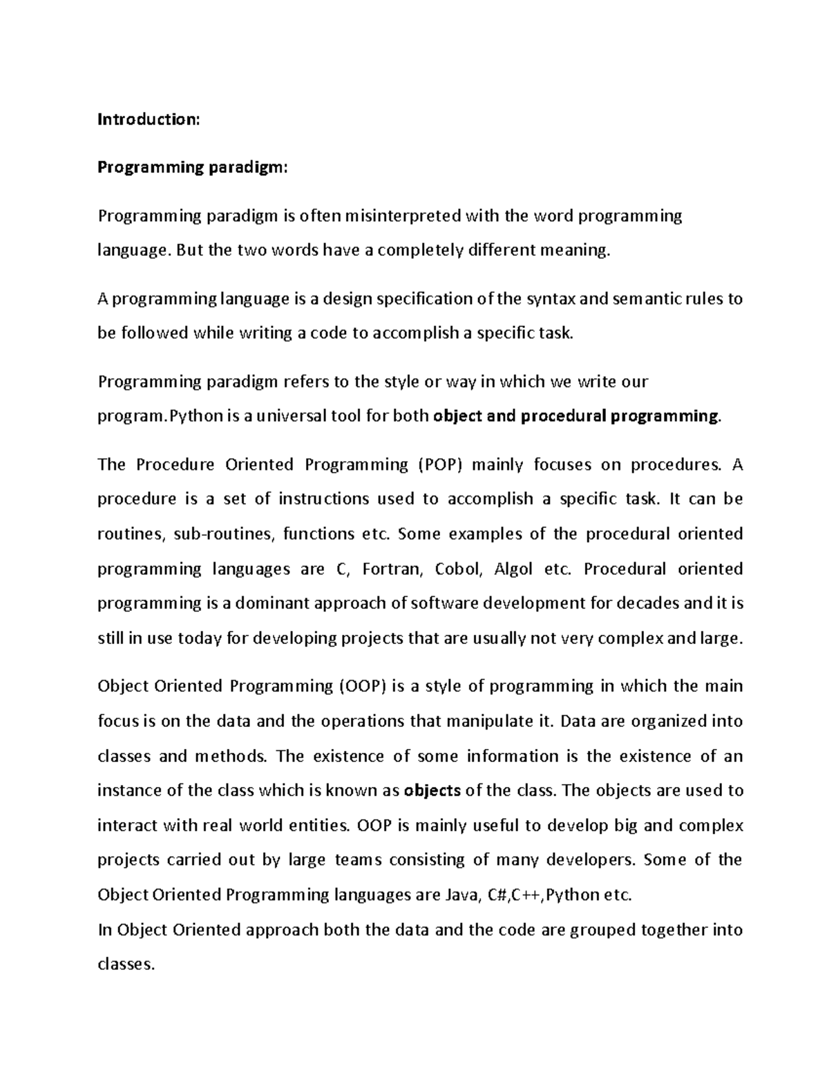 OOps - OOPS - Introduction: Programming paradigm: Programming paradigm ...