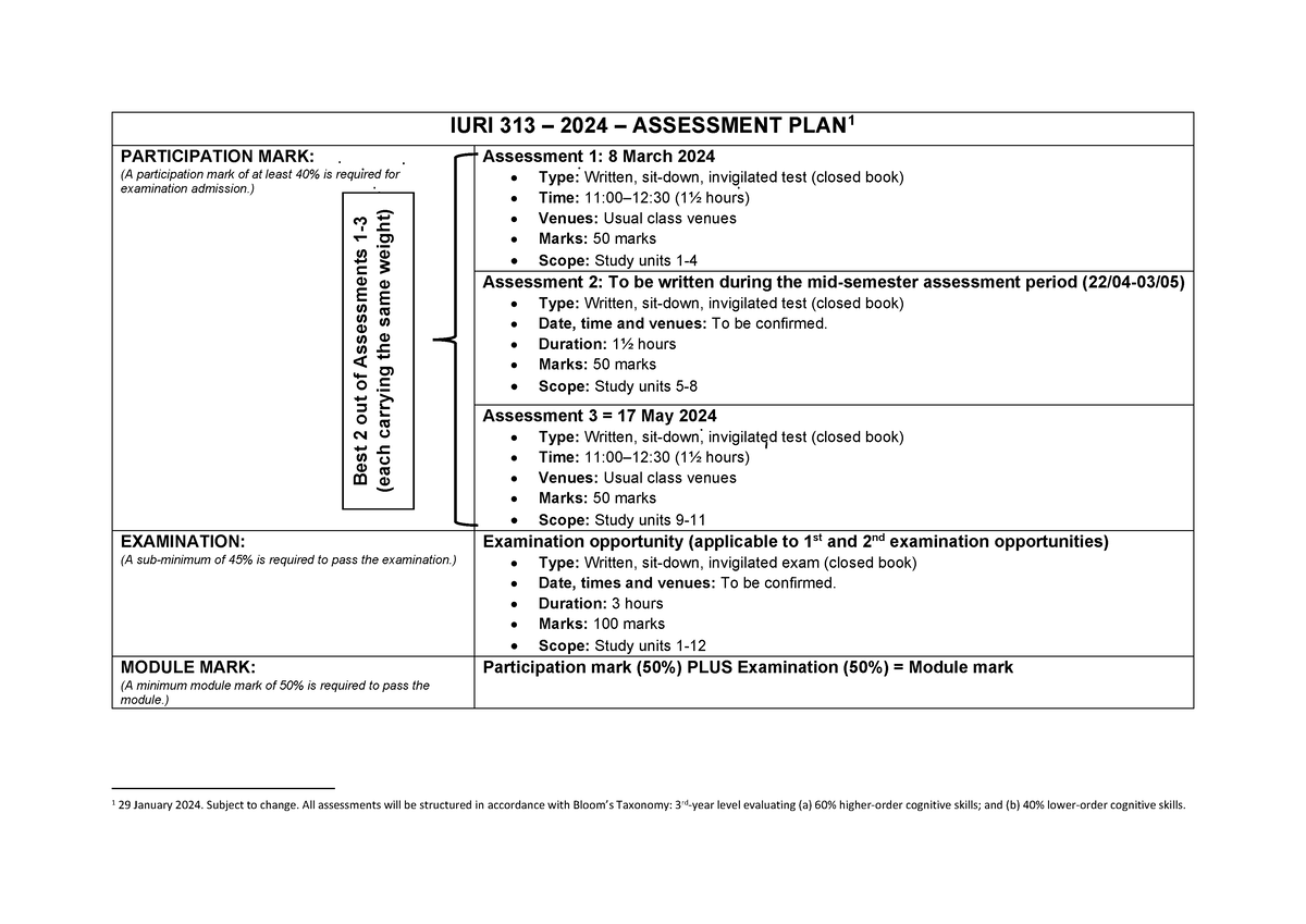 IURI 313 - 2024 - Assessment plan 20240208 - IURI 313 – 2024 ...