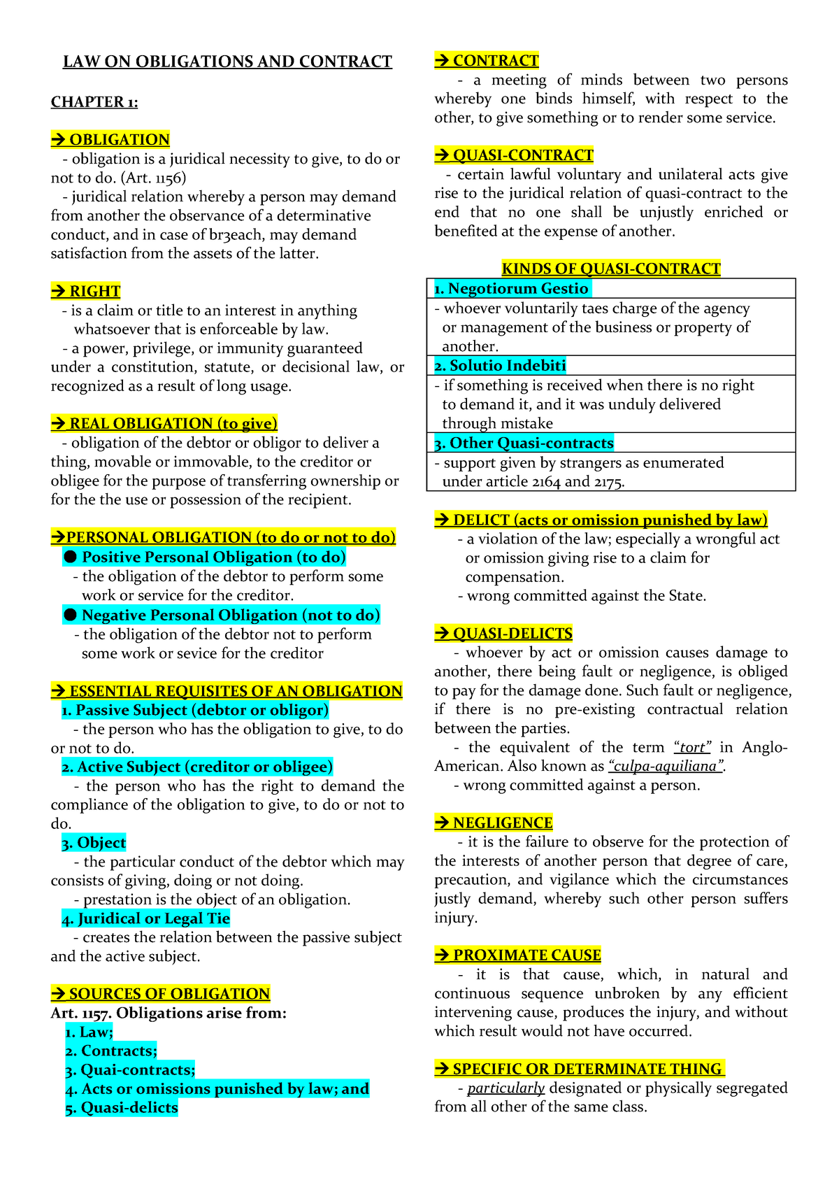 Law On Obligation And Contract Notes - LAW ON OBLIGATIONS AND CONTRACT ...