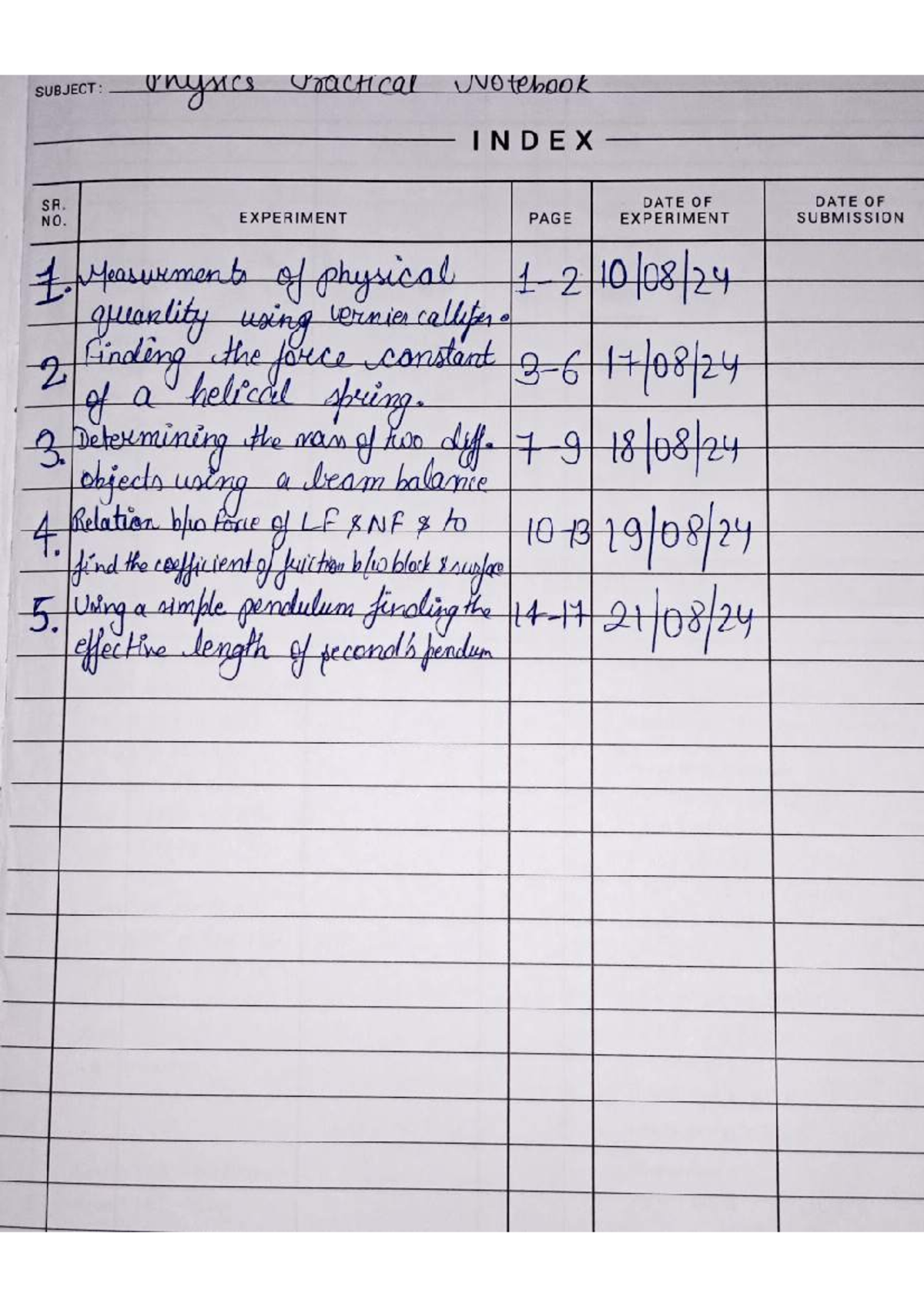 Physics Practical - SUBJECT: anysics uractical Notebook INDEX SR. DATE ...