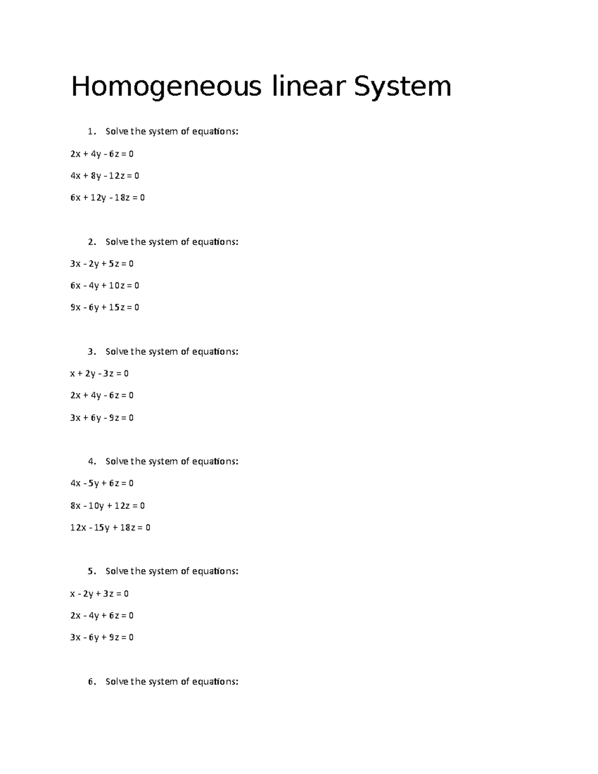 Homogeneous Linear System - Homogeneous Linear System Solve The System ...